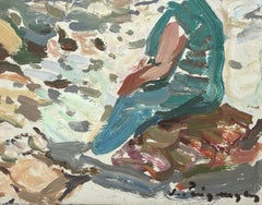 Strandtag Costa Brava Spanien Mittelmeerraum Öl auf Karton Gemälde Europäische Kunst