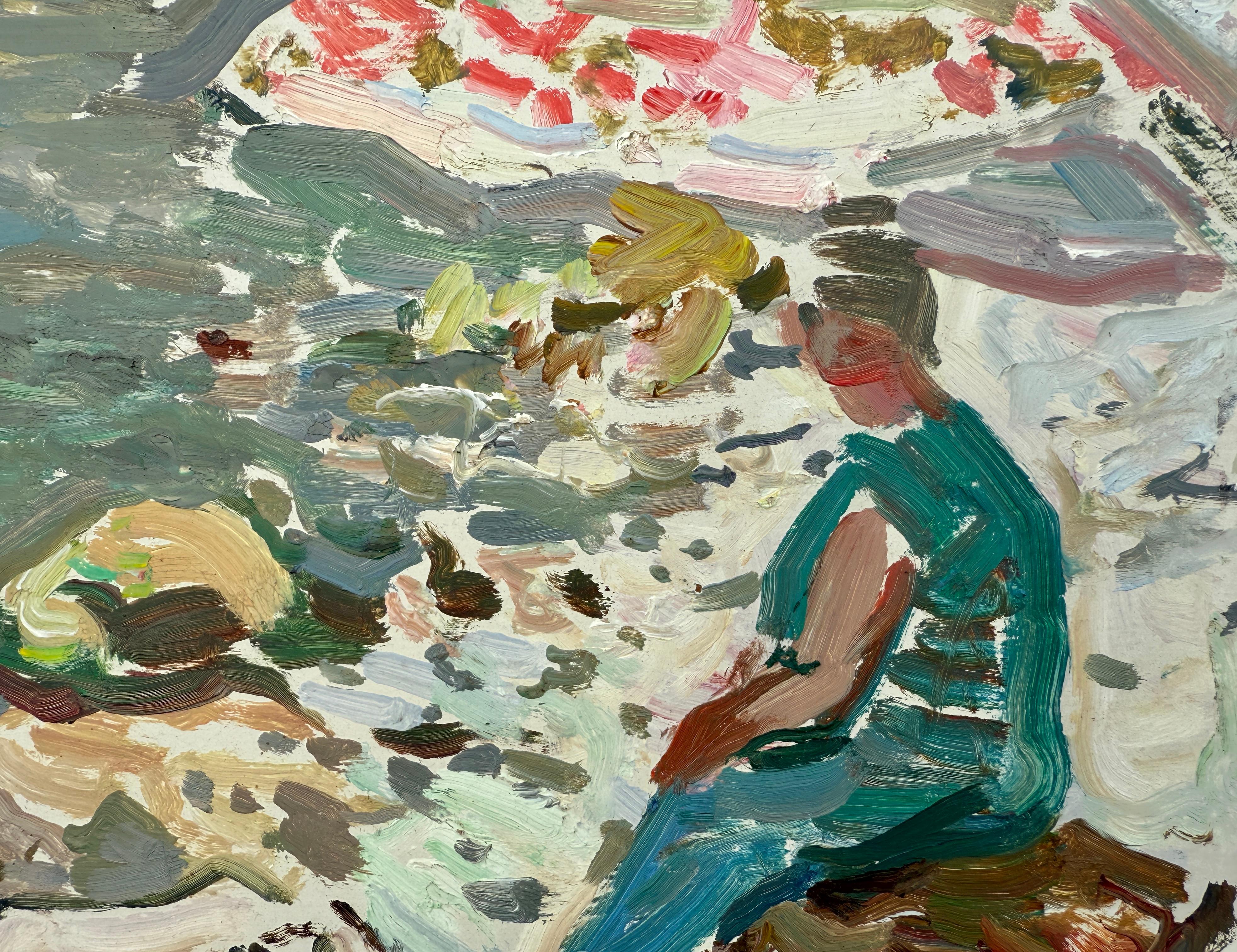 Tableau d'une plage de Costa Brava, Espagne, huile sur carton, art européen en vente 1