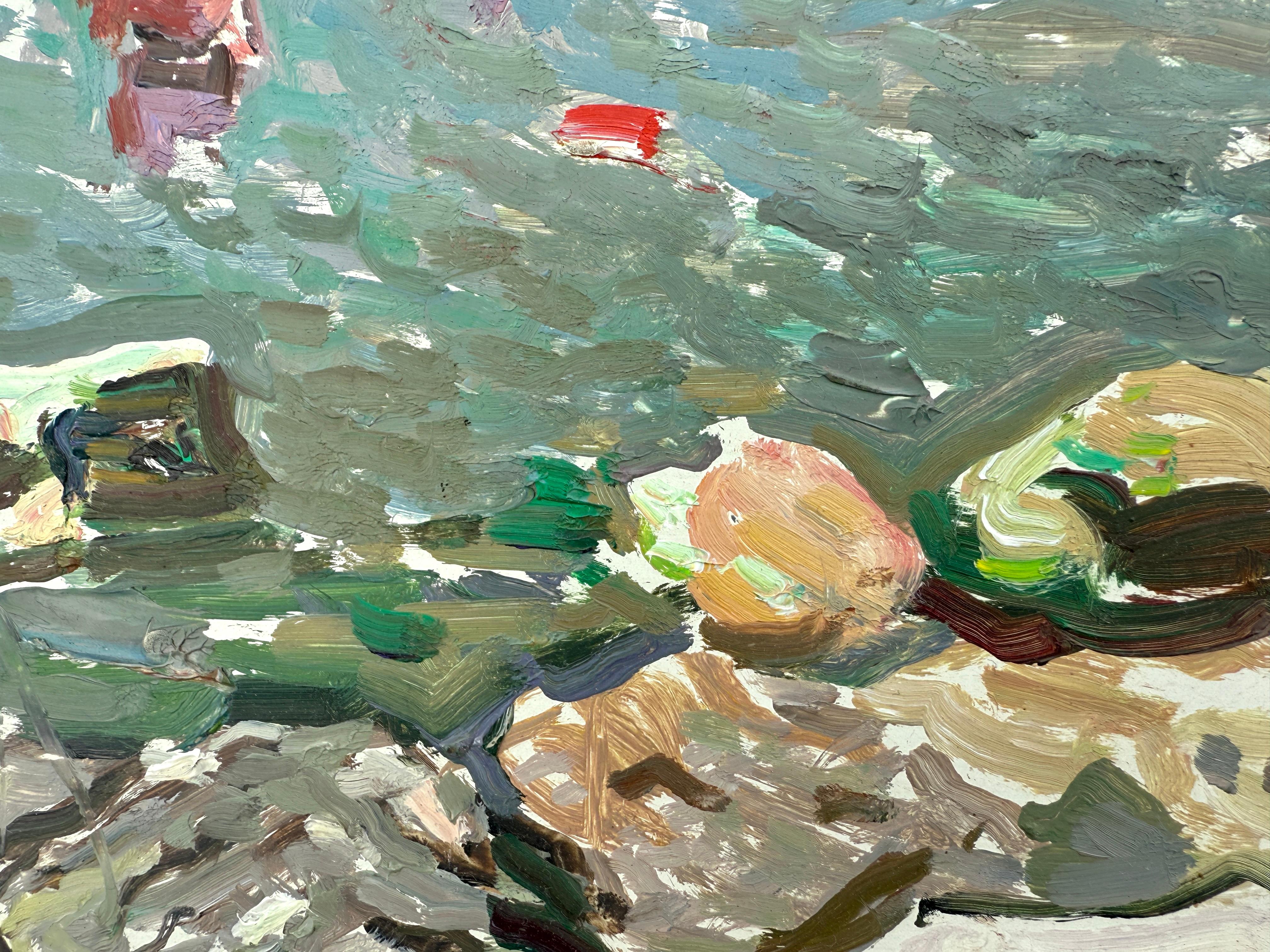 Tableau d'une plage de Costa Brava, Espagne, huile sur carton, art européen en vente 2