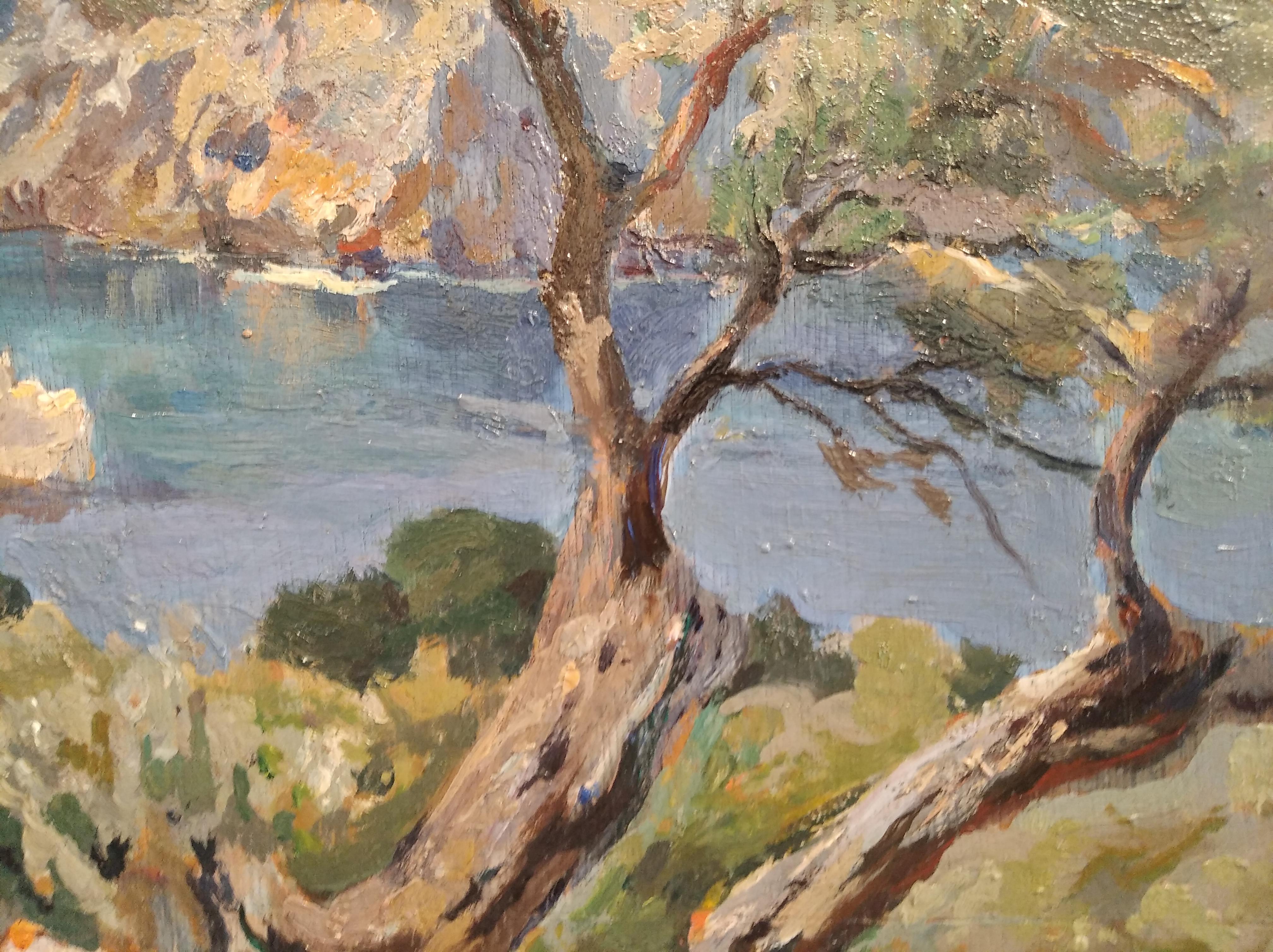 Puigdengolas. Pine tree. COSTA DE MALLORCA, 1942. Original Painting For Sale 4