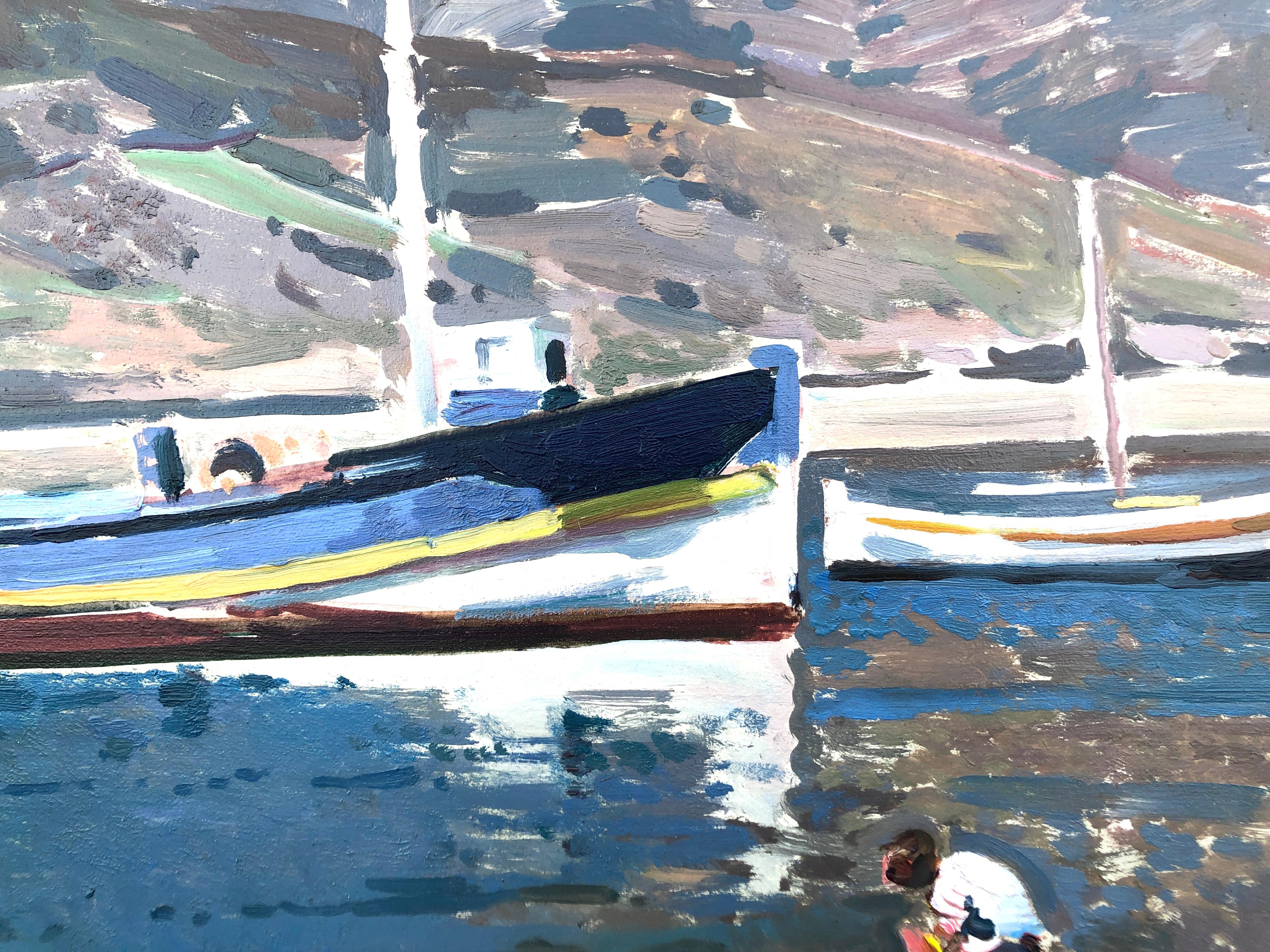 Port de la Selva España Costa Brava paisaje marino mediterráneo pintura al óleo sobre tabla en venta 2