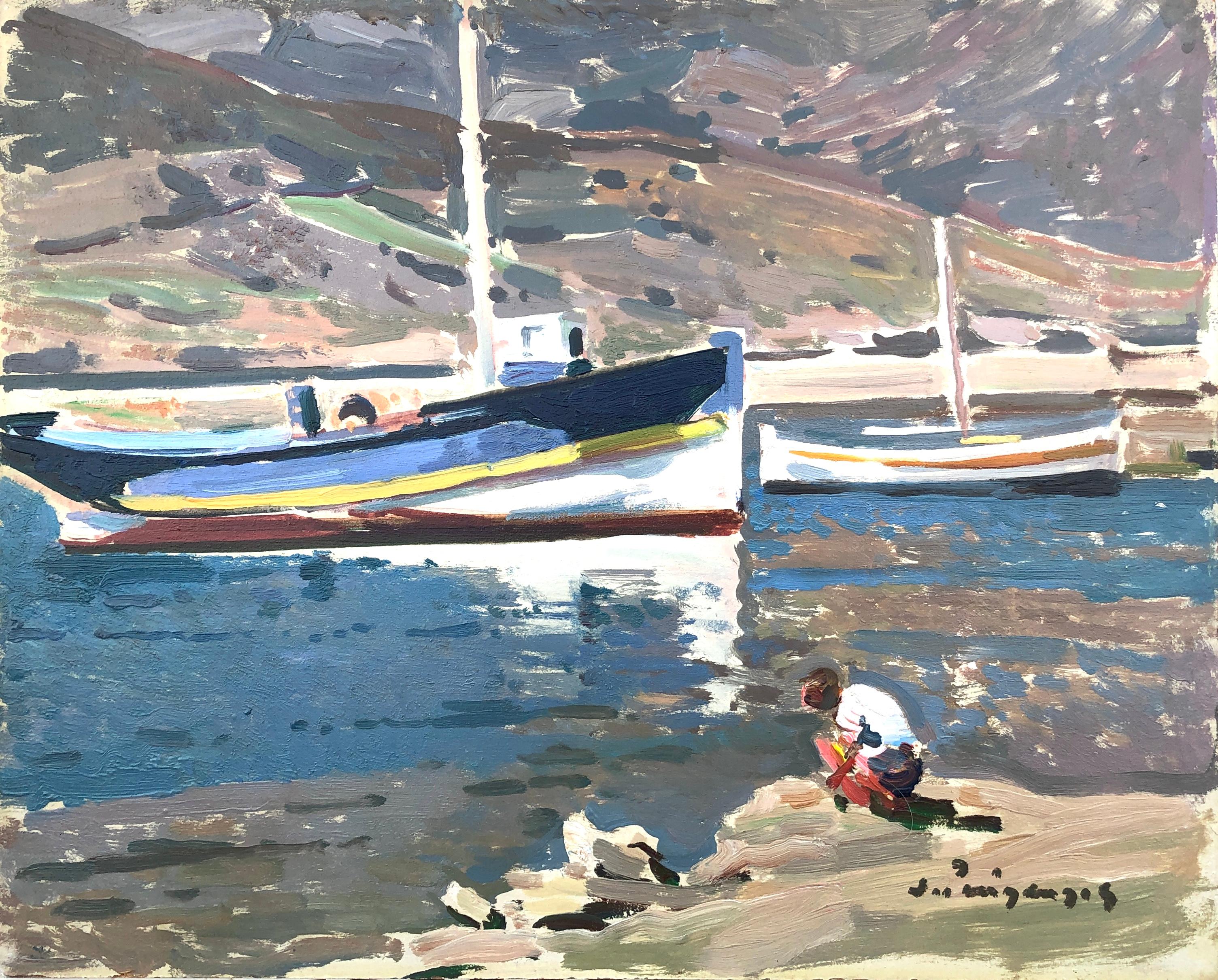 Landscape Painting de Josep Puigdengolas - Port de la Selva España Costa Brava paisaje marino mediterráneo pintura al óleo sobre tabla