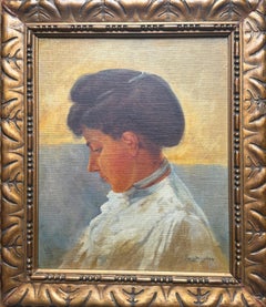 Profile of a Woman in White Blouse, Ölgemälde auf Karton, Gemälde
