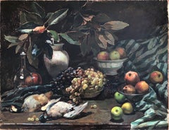 Retro Still life of quail and fruit oil on canvas painting