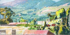 Vintage Spanish landscape oil on canvas painting Spain