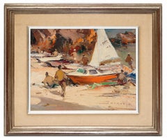 Una tarde de verano junto al mar - Óleo sobre lienzo - Firmado y enmarcado