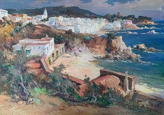 Panoramic view of Cadaqués Costa Brava Spain oil on canvas painting