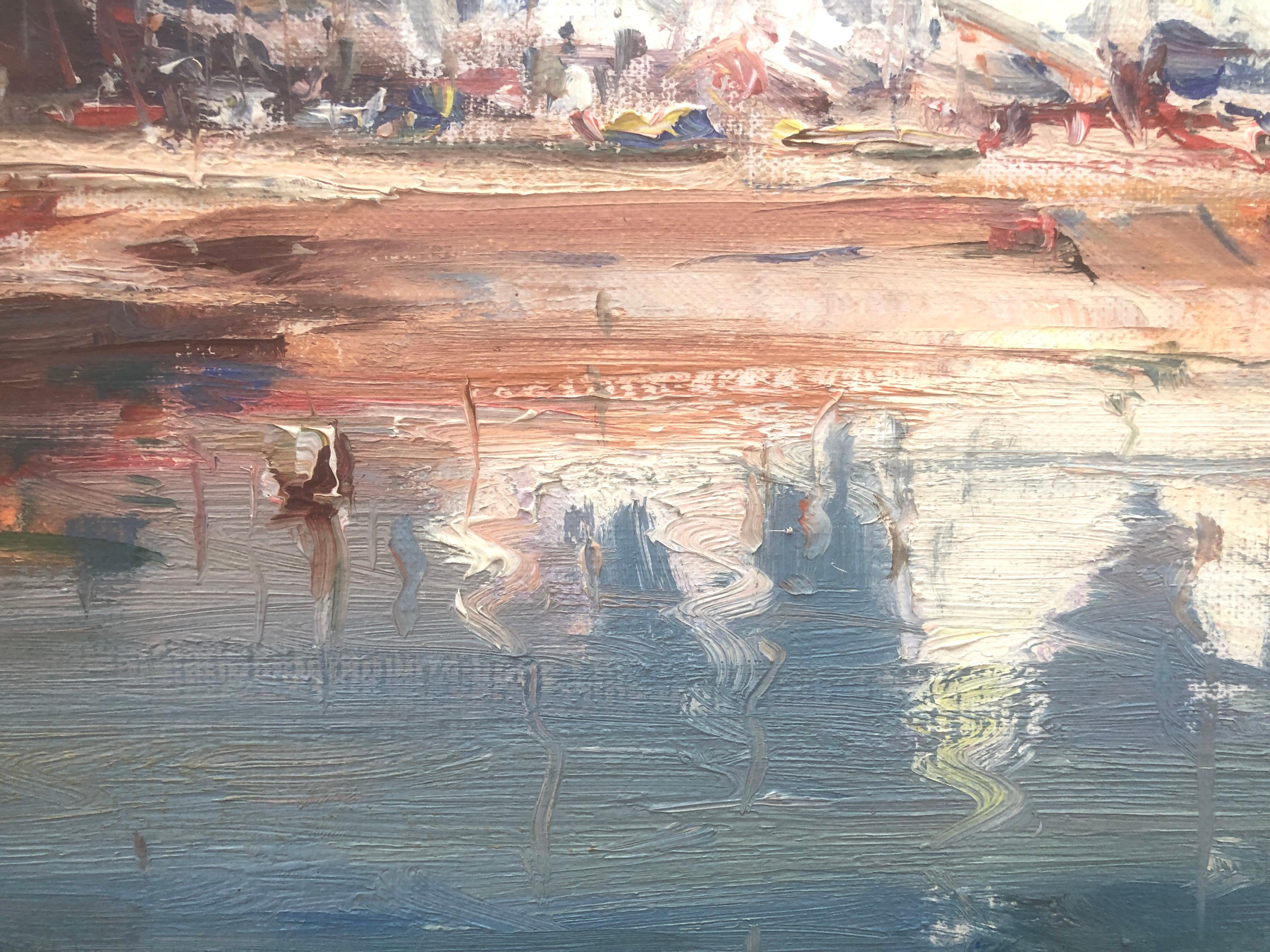 Palma de Mallorca Spain oil on canvas painting Majorca seascape - Impressionist Painting by Josep Sarquella