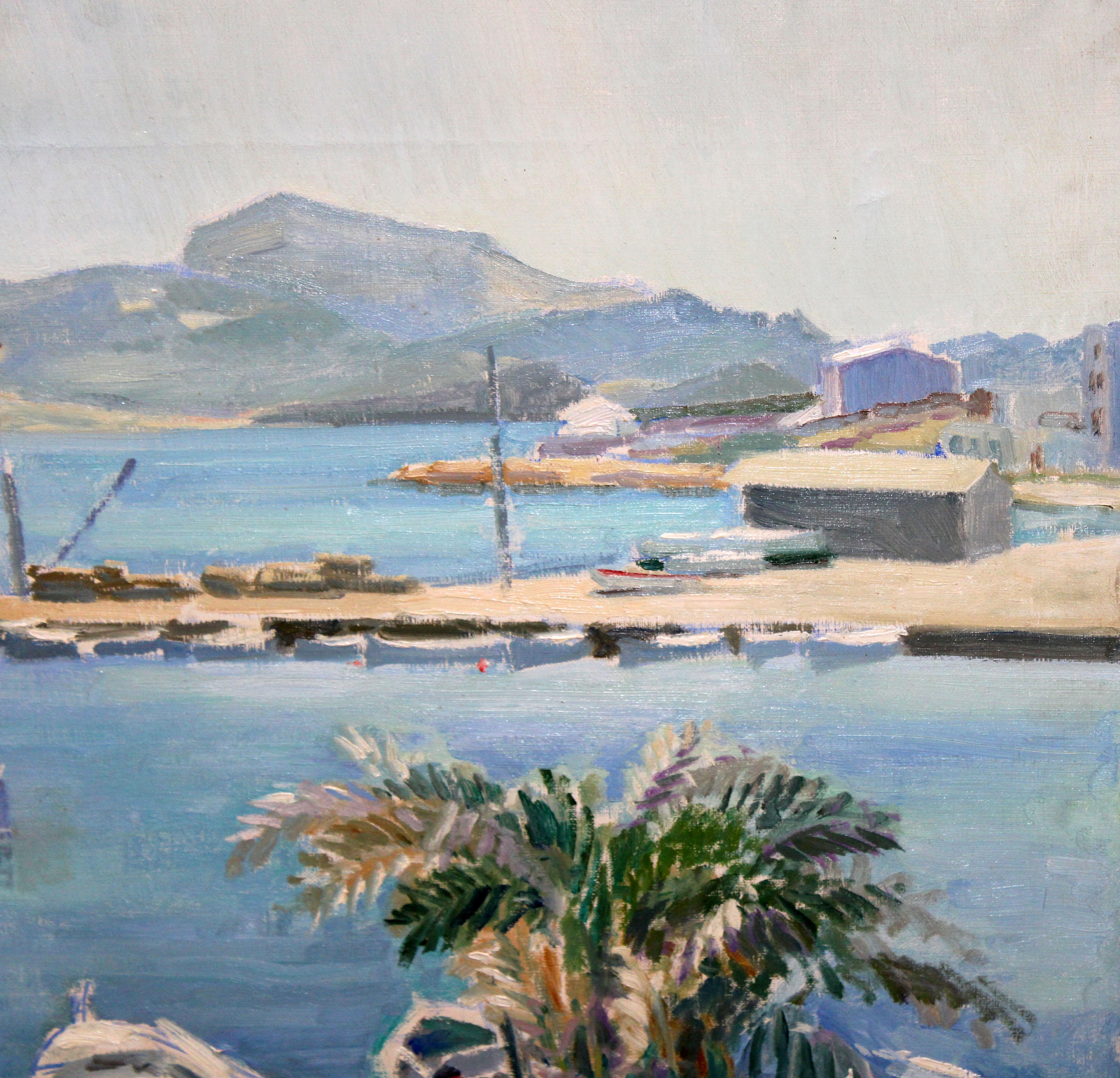 Óleo sobre tela - Hafenblick (Grau), Landscape Painting, von Josep Serra Llimona