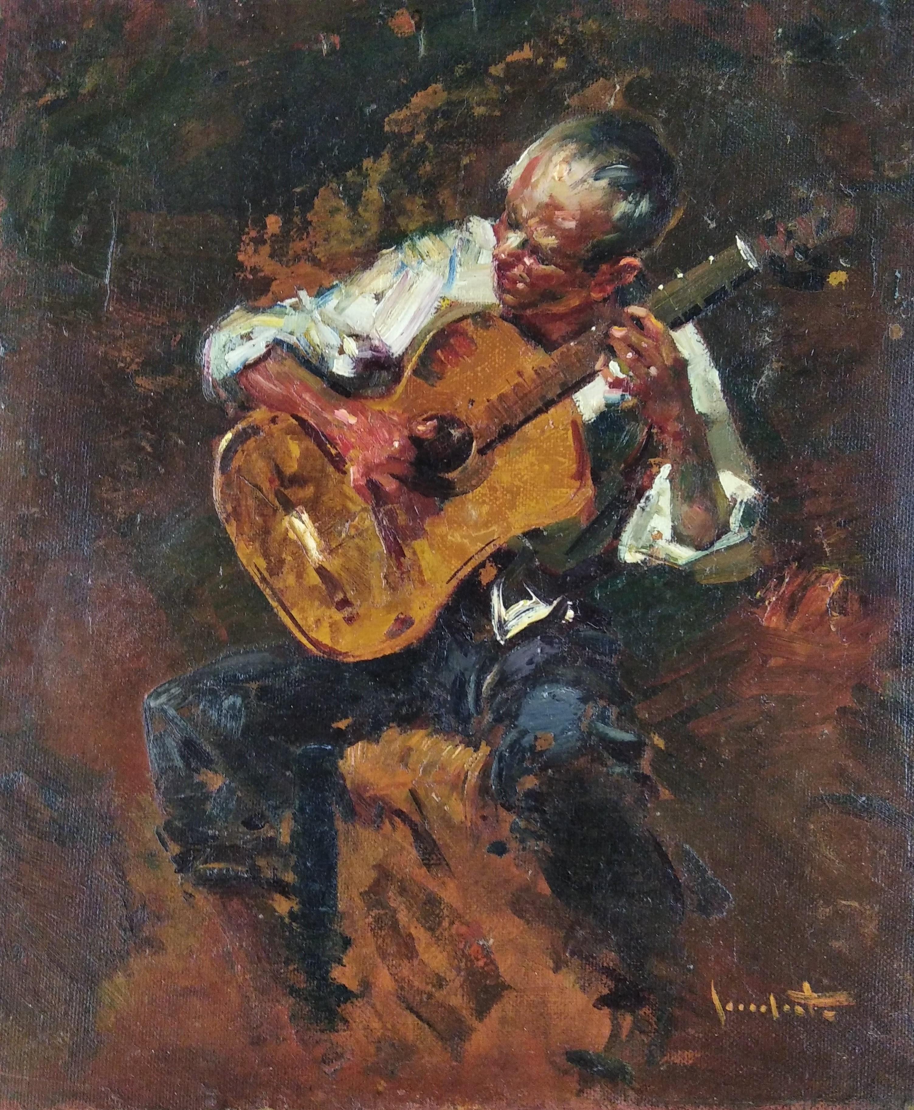 Chitarrista - Painting di Josep Serrasanta