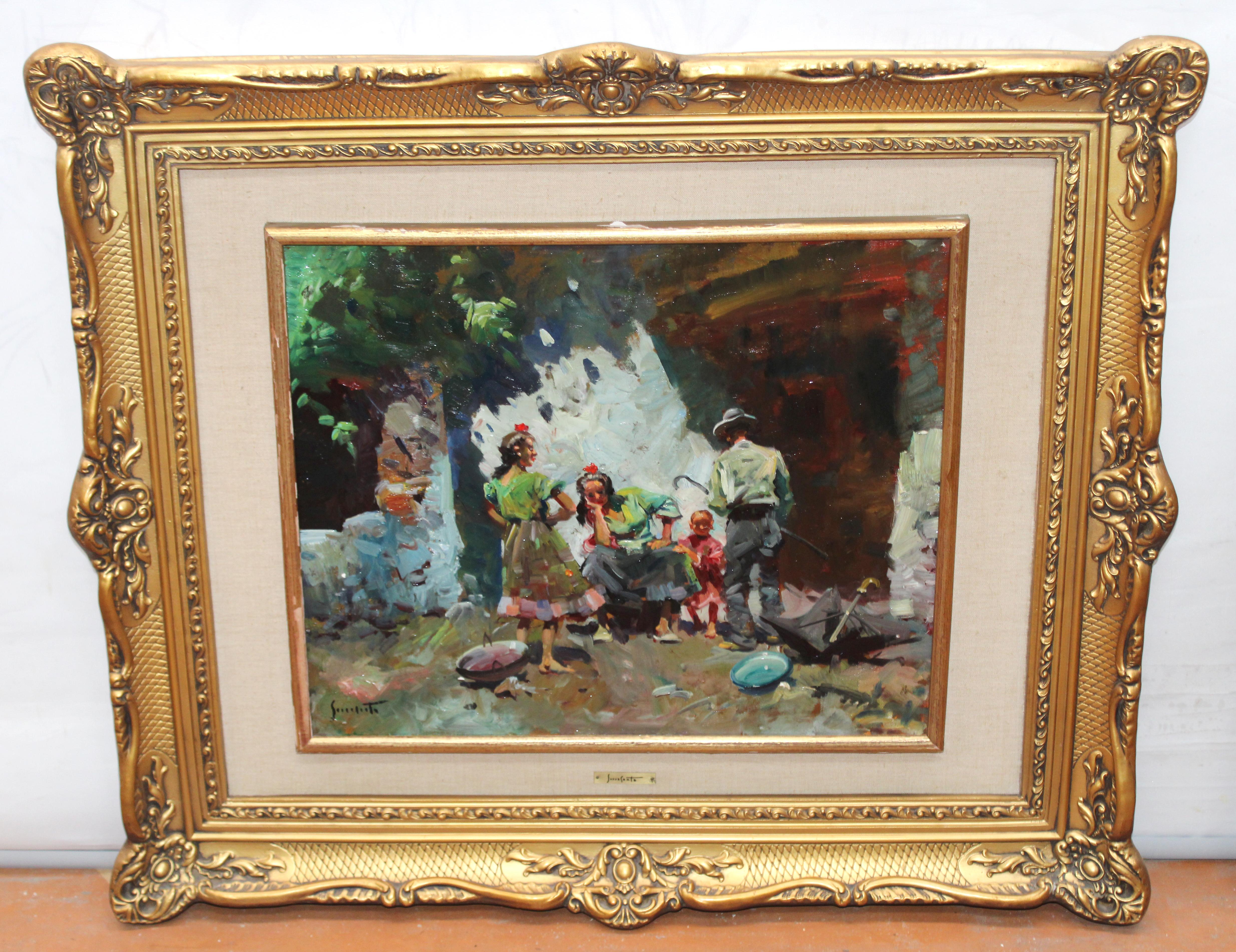 Óleo sobre tela - Escena costumbrista andaluza al aire libre - Painting by Josep Serrasanta