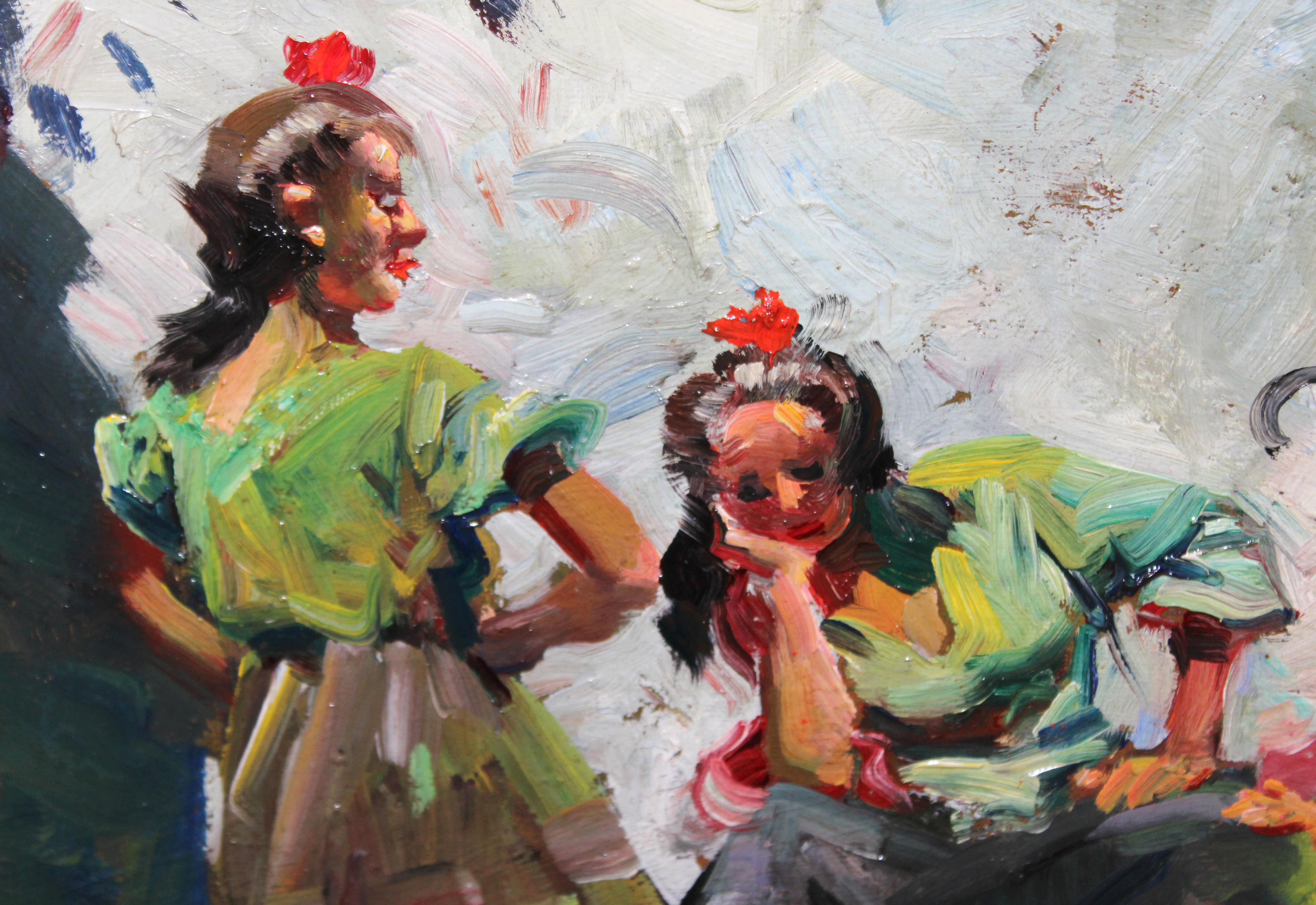 Óleo sobre tela - Escena costumbrista andaluza al aire libre For Sale 1