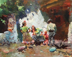 Óleo sobre tela - Escena costumbrista andaluza al aire libre