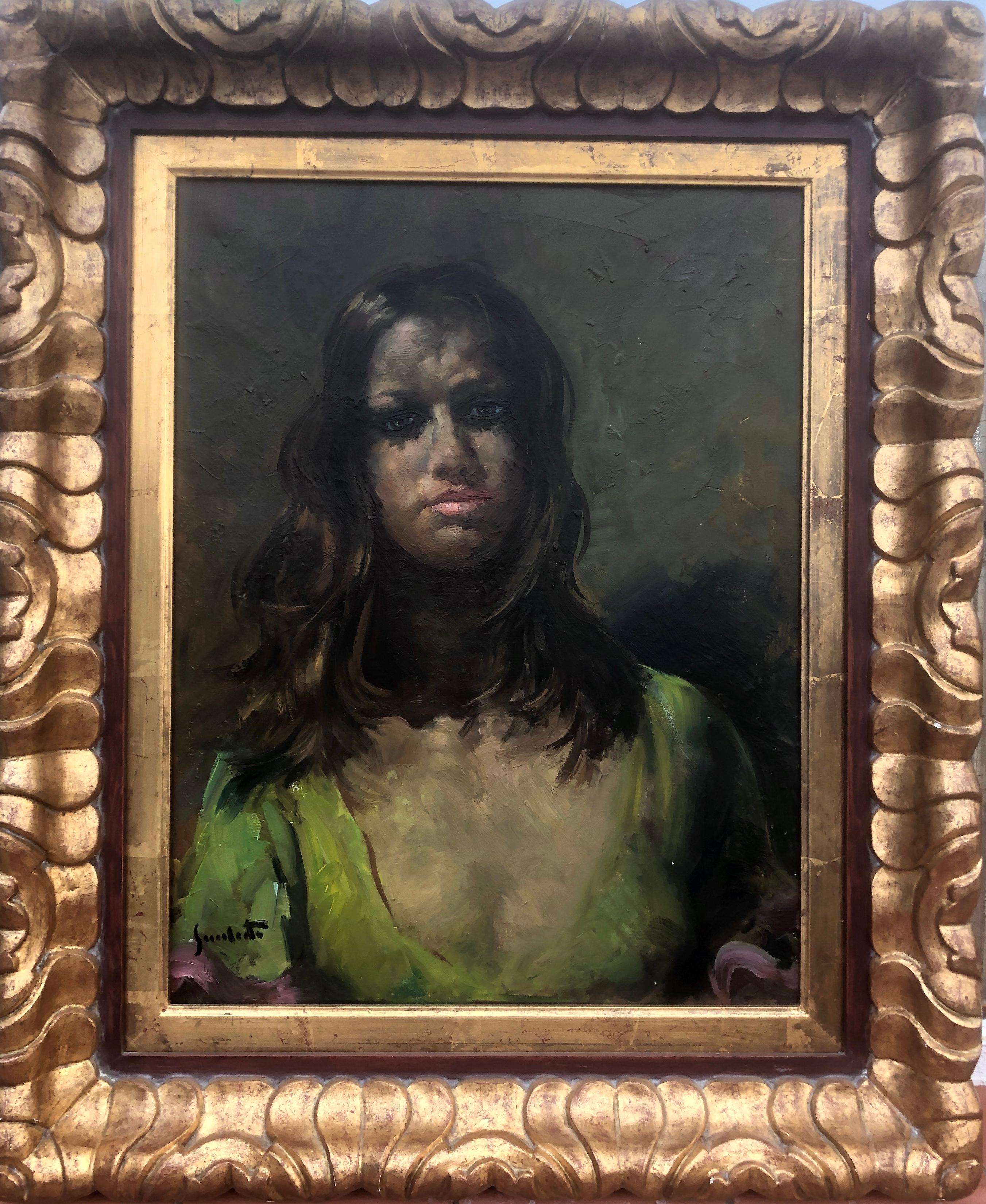 Femme gitane peinture à l'huile sur toile - Painting de Josep Serrasanta
