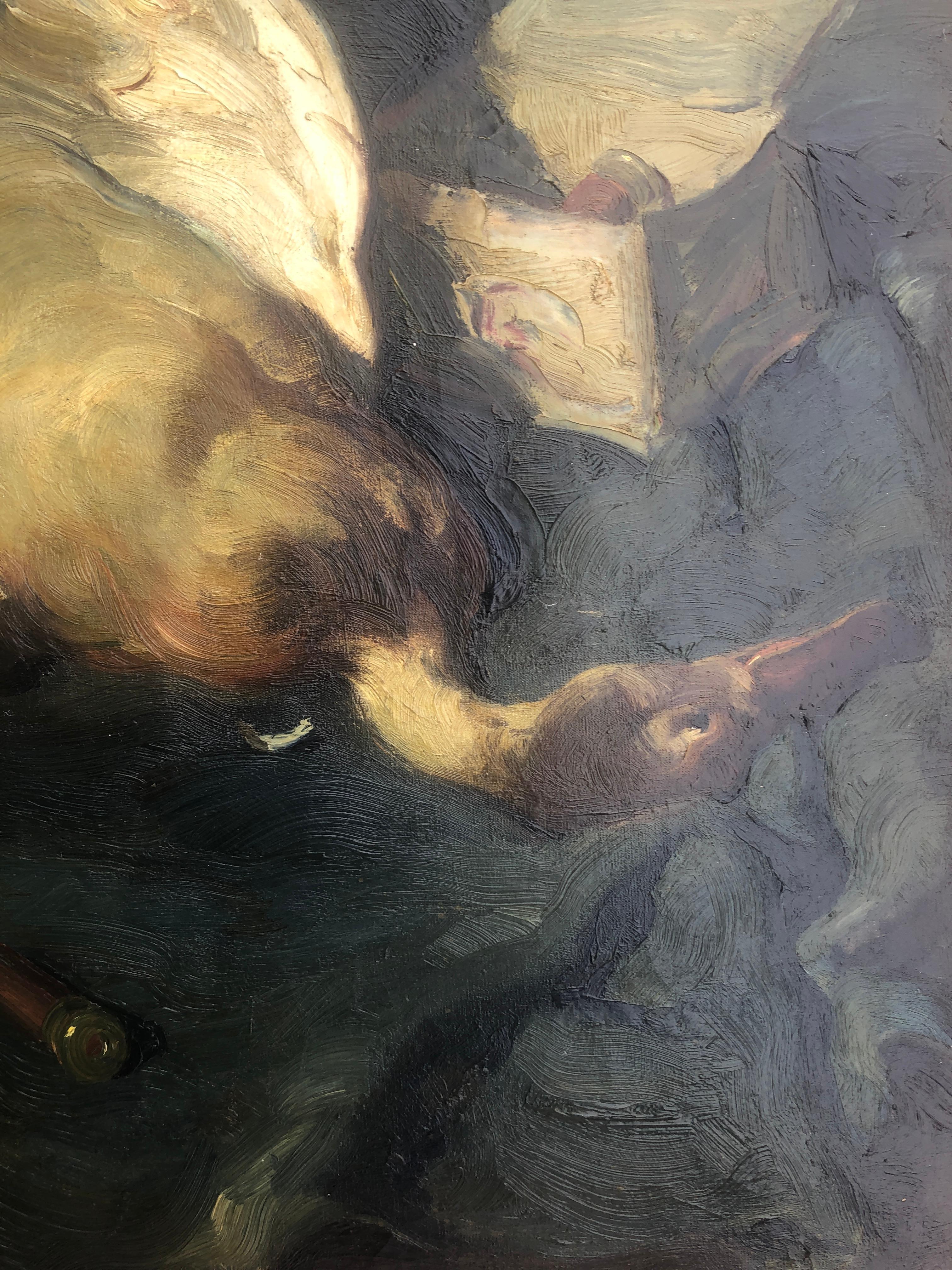 Bodegón de caza óleo sobre lienzo - Painting Impresionista de Josep Serrasanta