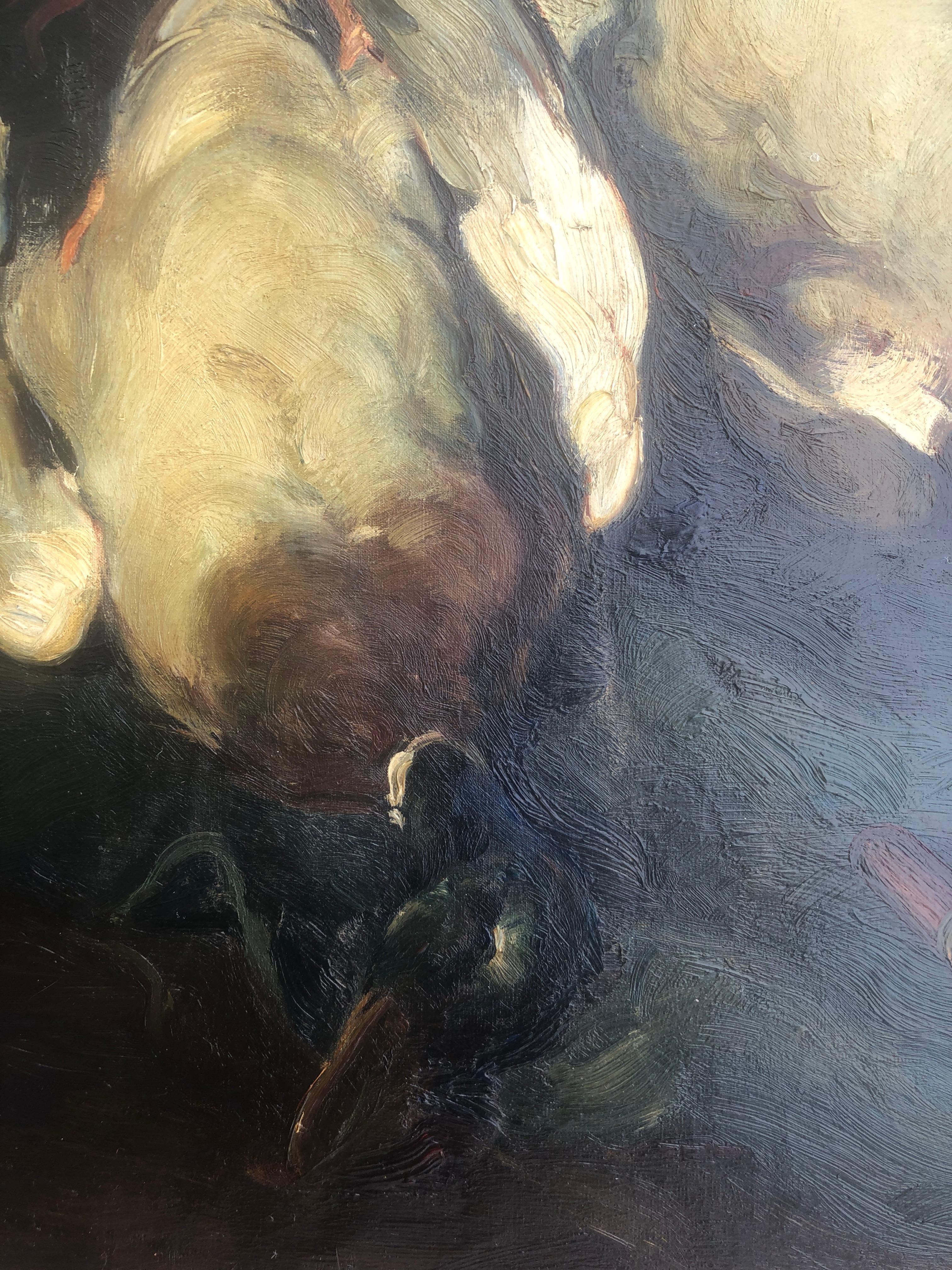 Bodegón de caza óleo sobre lienzo - Animal Painting Negro de Josep Serrasanta