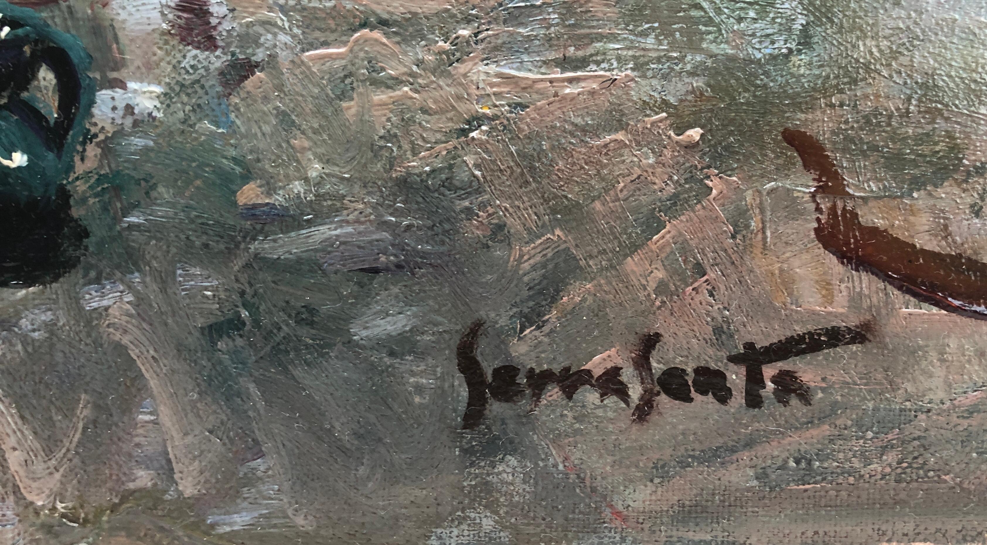 Città rurale spagnola, dipinto originale ad olio su tela - Painting di Josep Serrasanta