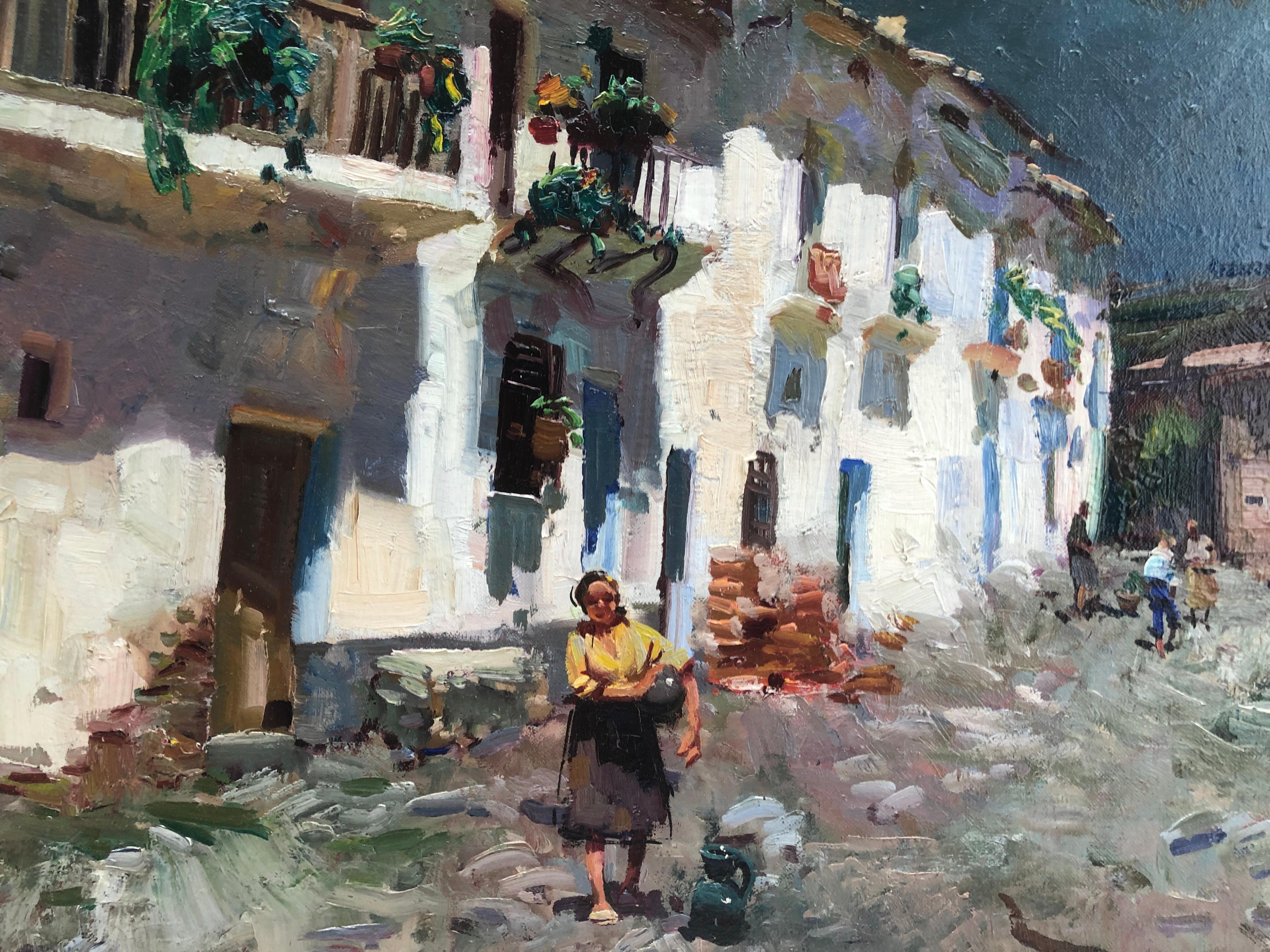 Peinture à l'huile sur toile originale d'une ville rurale espagnole en vente 2