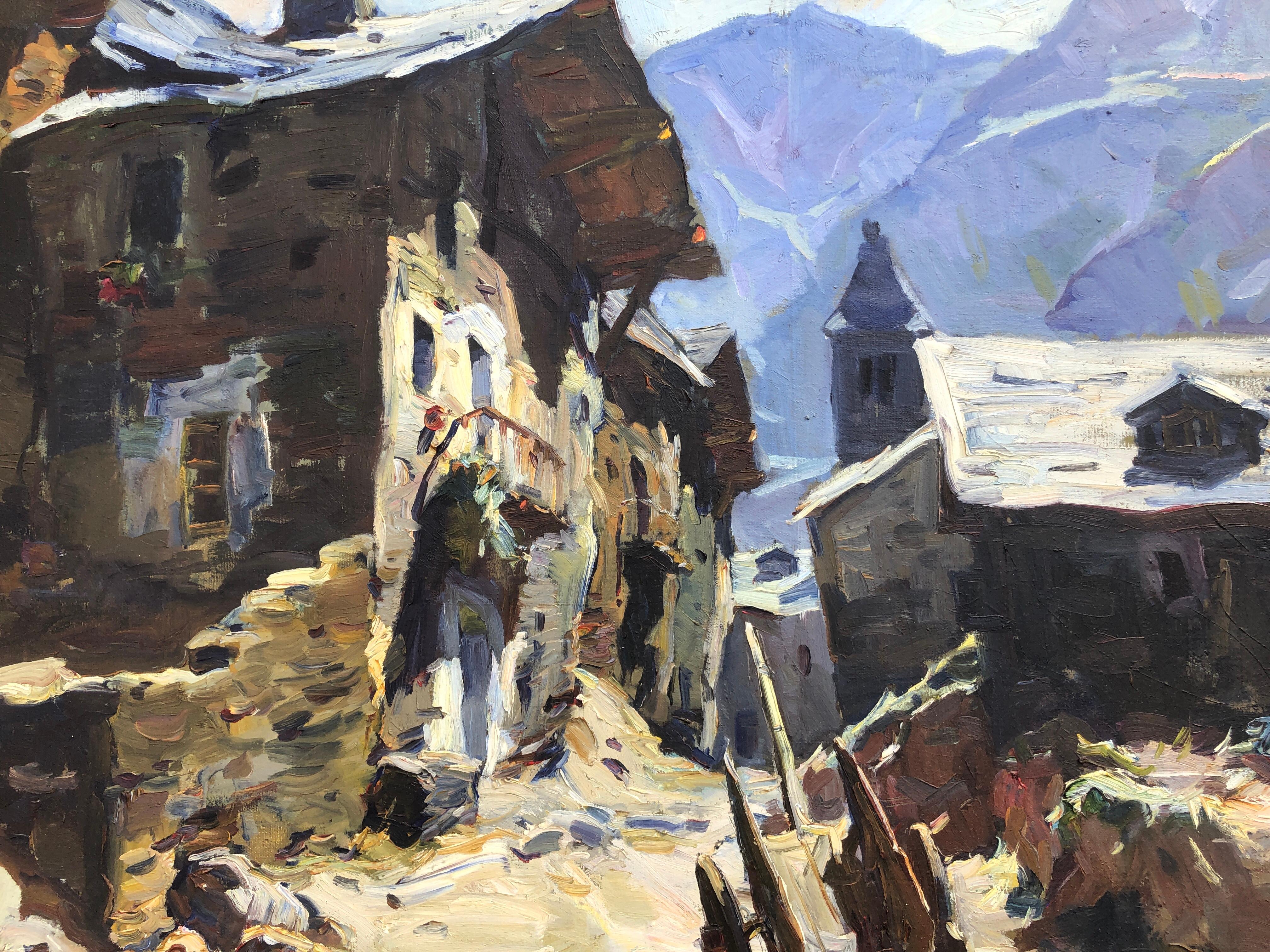 Spanish rural town original oil on canvas painting Pyrenees 3