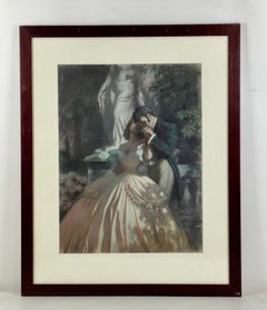 Romantic Scene Pastel Drawing Attributed to Josep Simont