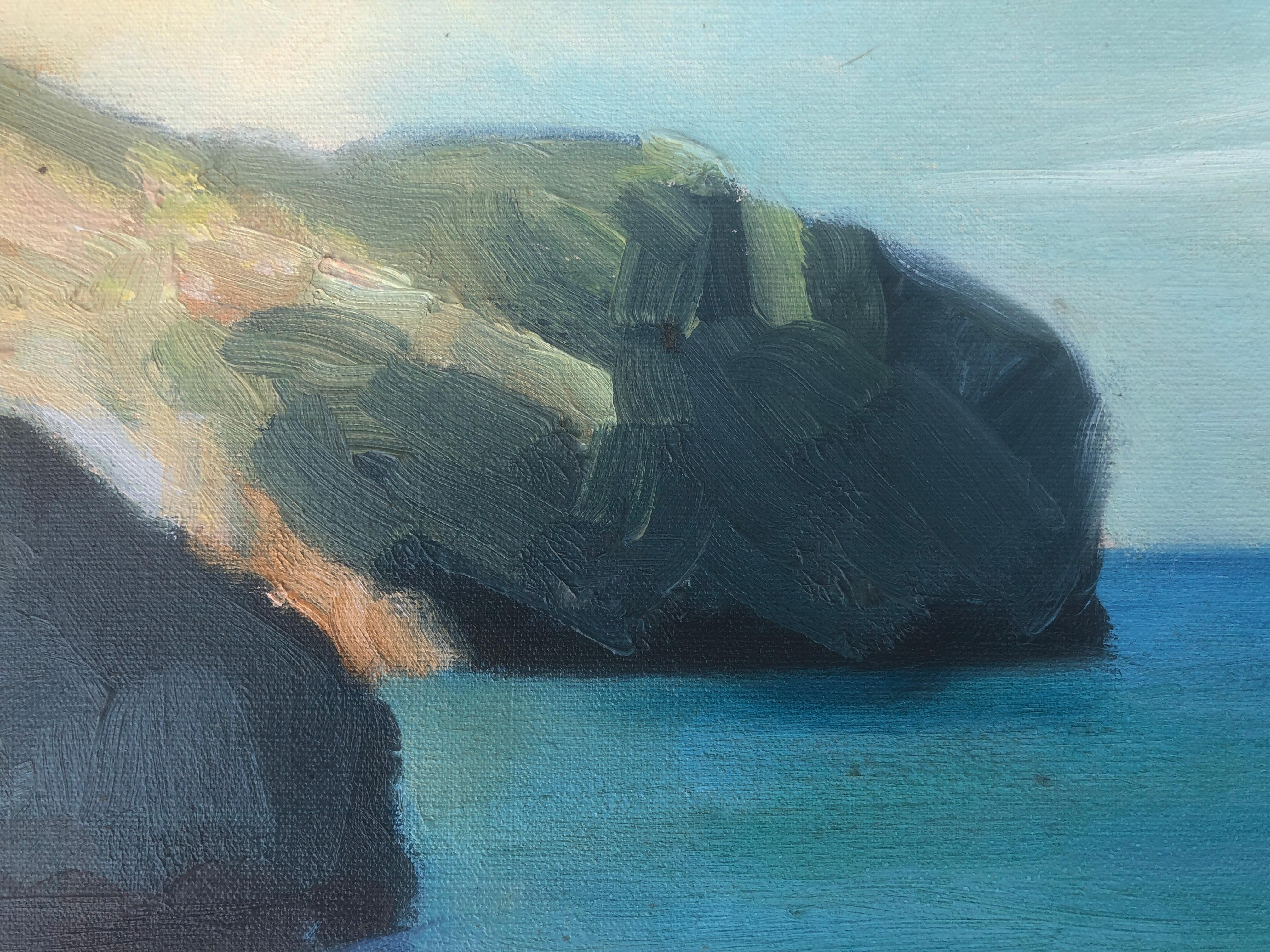 Majorca coast spanish seascape oil on canvas painting Mallorca Spain - Impressionist Painting by Josep Sole Pujol