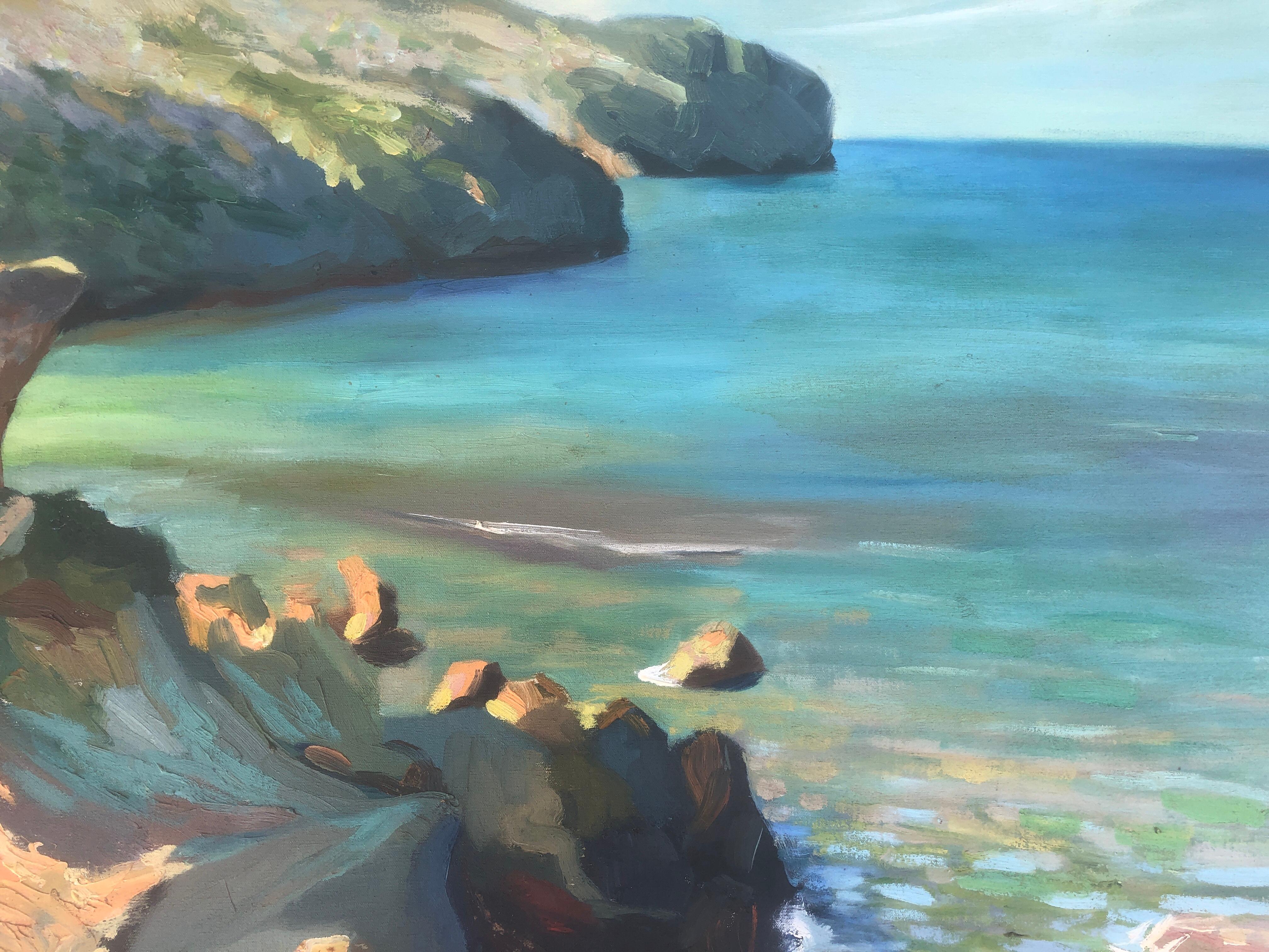 Majorca coast spanish seascape oil on canvas painting Mallorca Spain For Sale 2