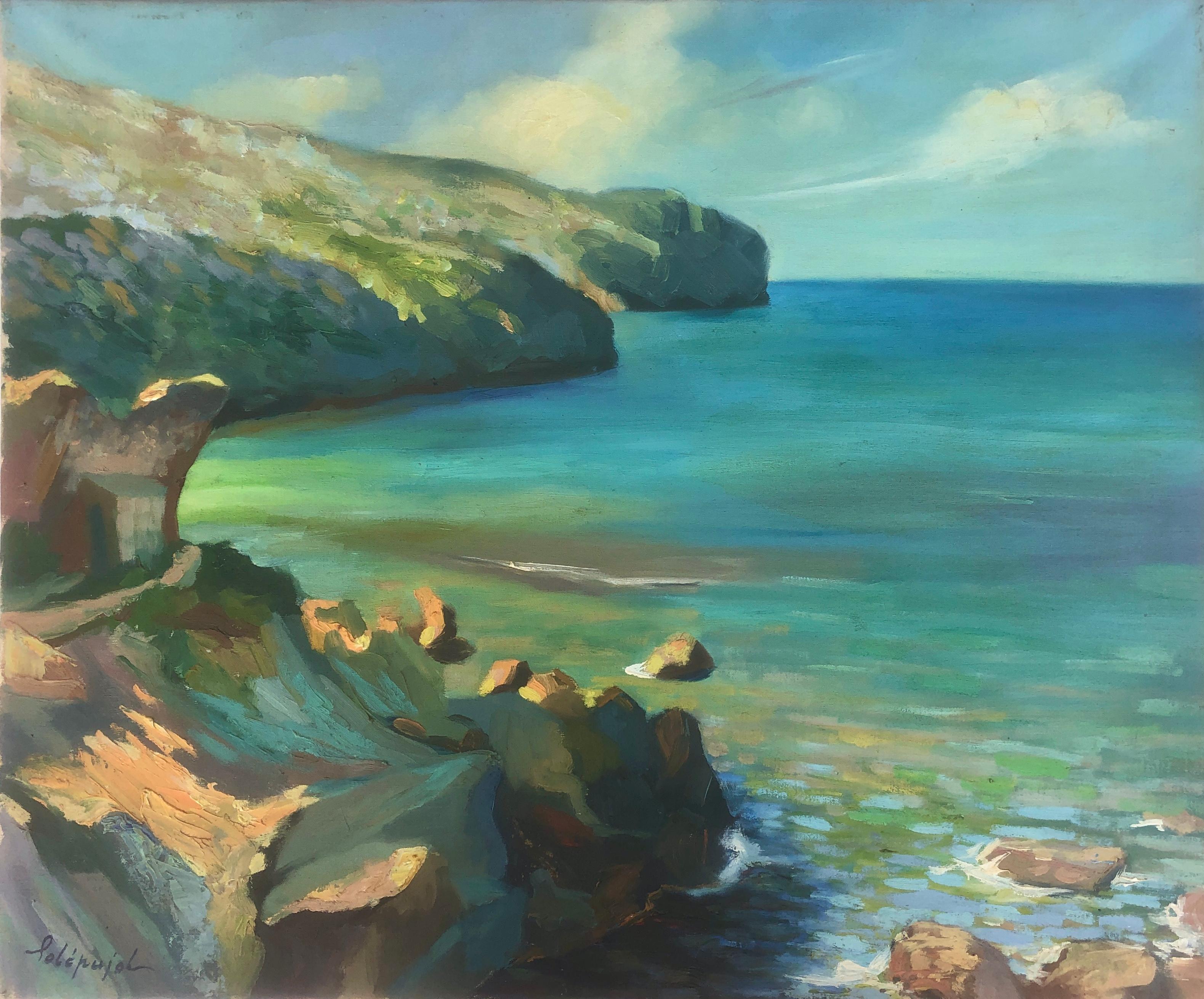 Josep Sole Pujol Landscape Painting - Majorca coast spanish seascape oil on canvas painting Mallorca Spain