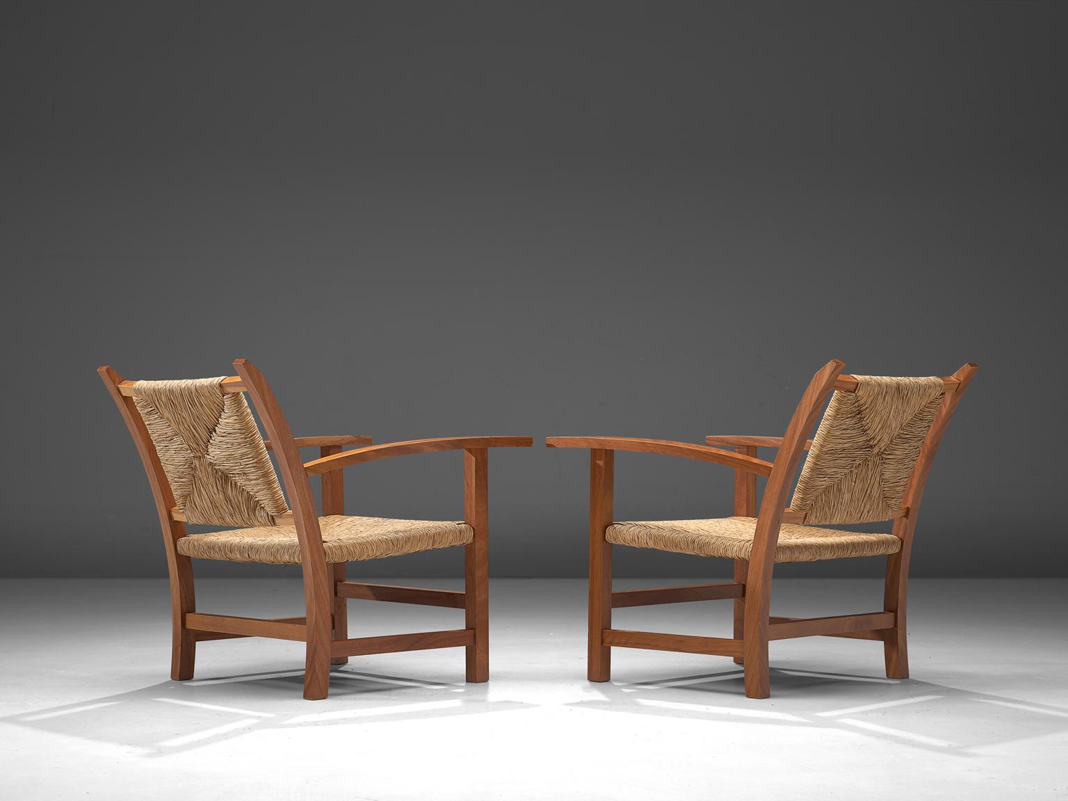 Mid-Century Modern Josep Torres Clave Armchairs in Oak and Cane