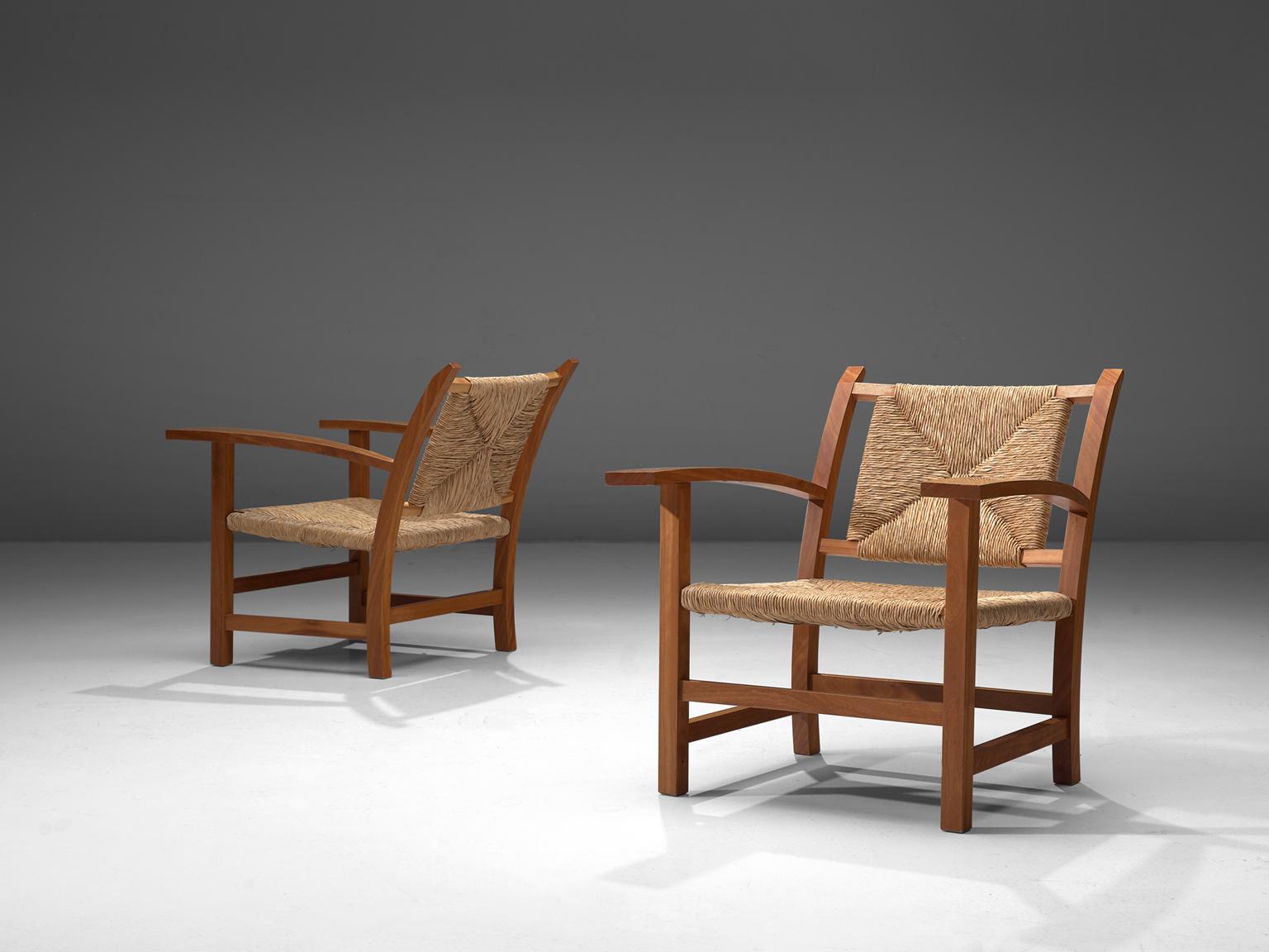 Spanish Josep Torres Clave Armchairs in Oak and Cane