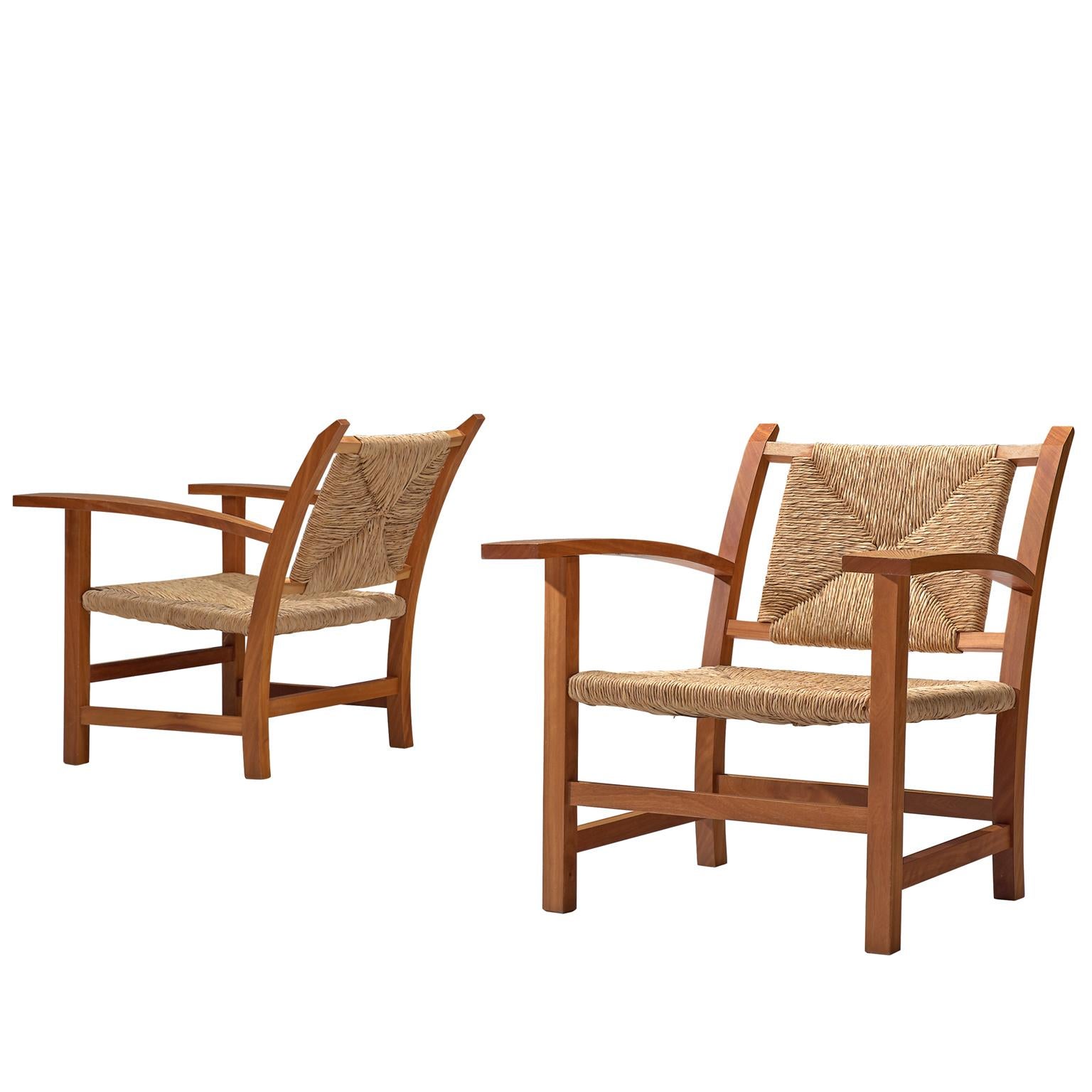 Josep Torres Clave Armchairs in Oak and Cane