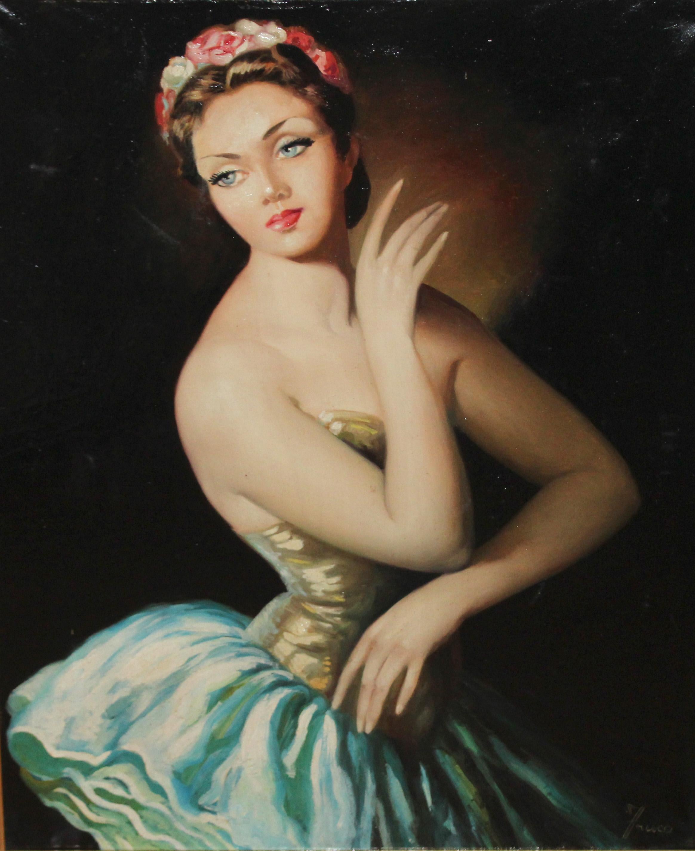 Dancer Oil Painting on Canvas, Framed, Signed, Mid-20th Century