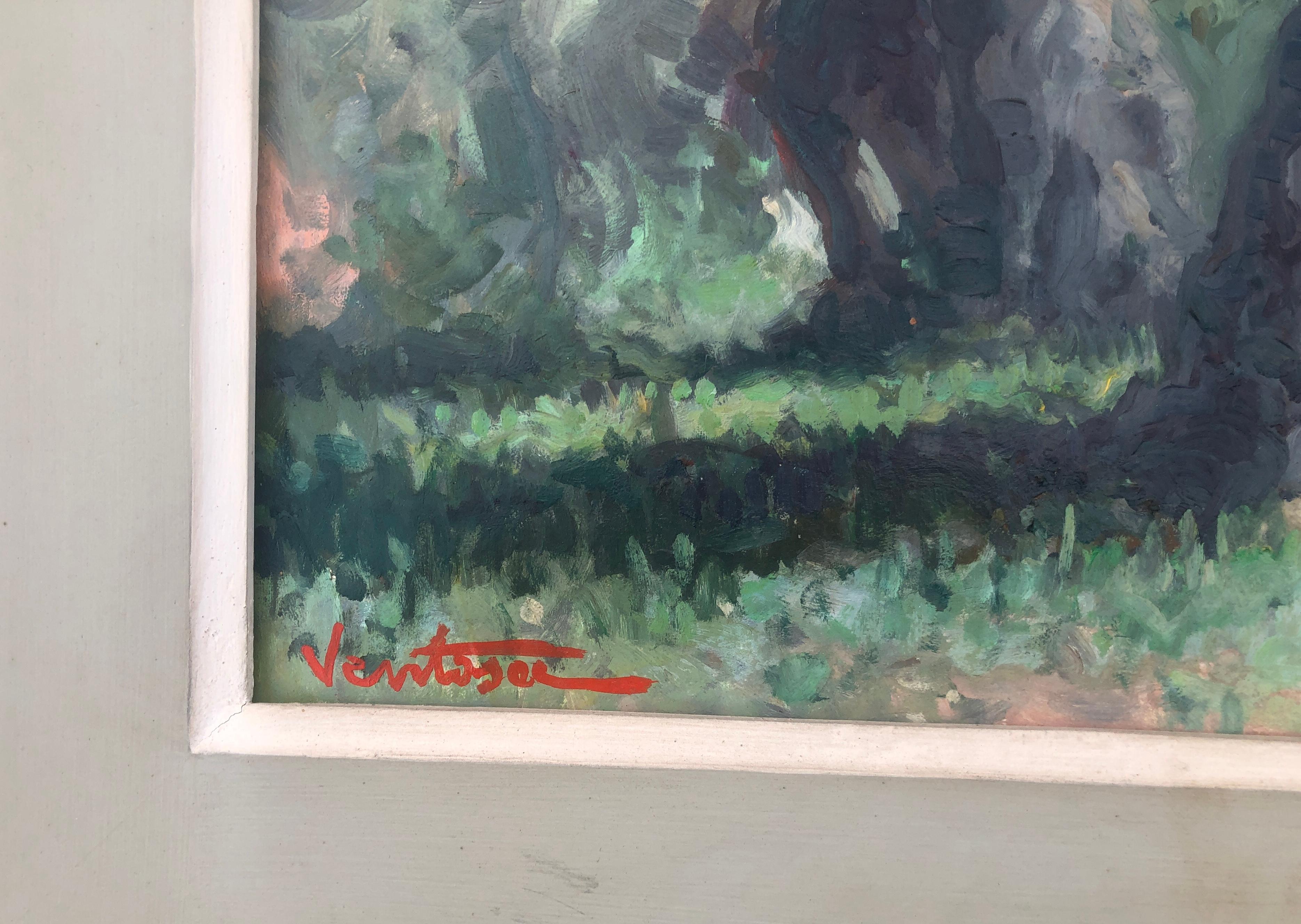 Olive trees Soller Mallorca Spain oil on board painting spanish landscape - Impressionist Painting by Josep Ventosa Domenech