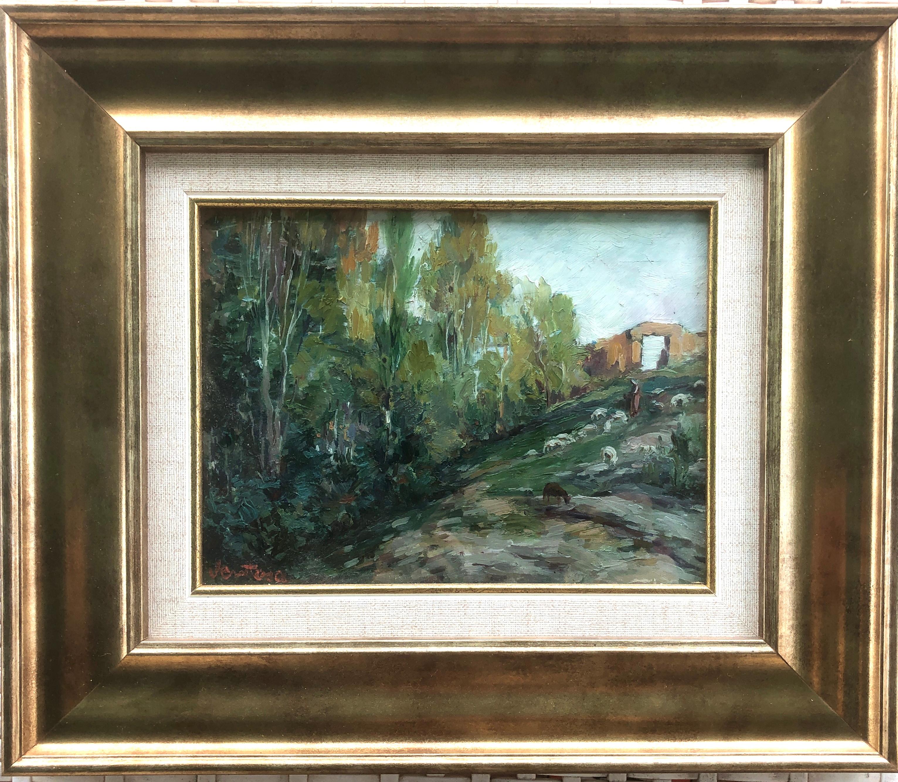 Spanish landscape oil on board painting - Painting by Josep Ventosa Domenech