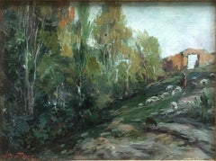 Vintage Spanish landscape oil on board painting