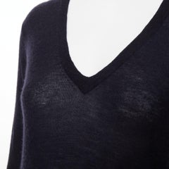 JOSEPH Maglione casual nero a maniche lunghe con scollo a V, in maglia semi-trasparente, 100% cashmere, taglia XS