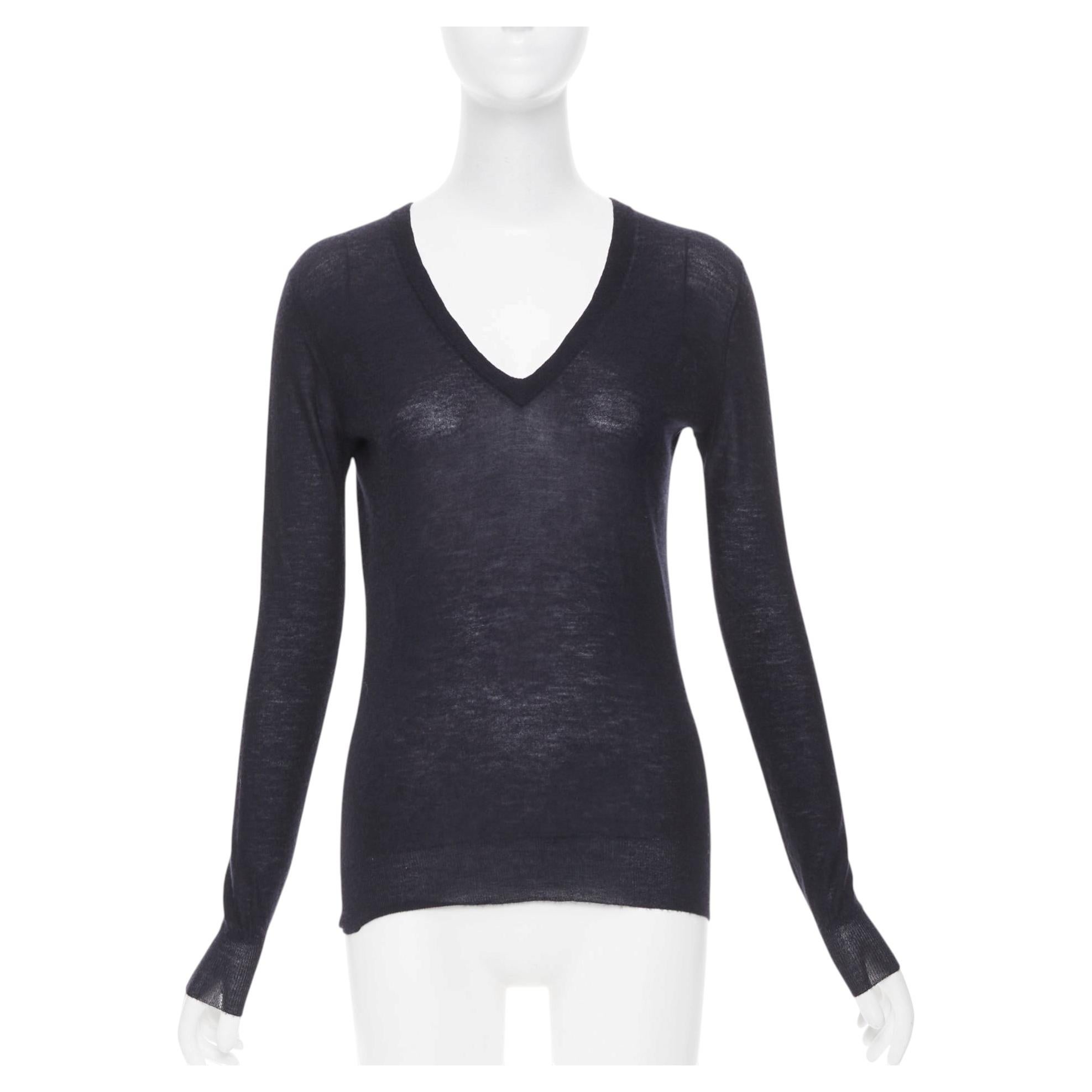 Pre-owned Joseph 100% Cashmere Black Semi Sheer Knit Long Sleeve Vneck Casual Sweater Xs