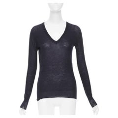 JOSEPH Maglione casual nero a maniche lunghe con scollo a V, in maglia semi-trasparente, 100% cashmere, taglia XS