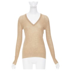 JOSEPH Maglione con scollo a V in maglia fine 100% cashmere, color marrone chiaro, taglia XS