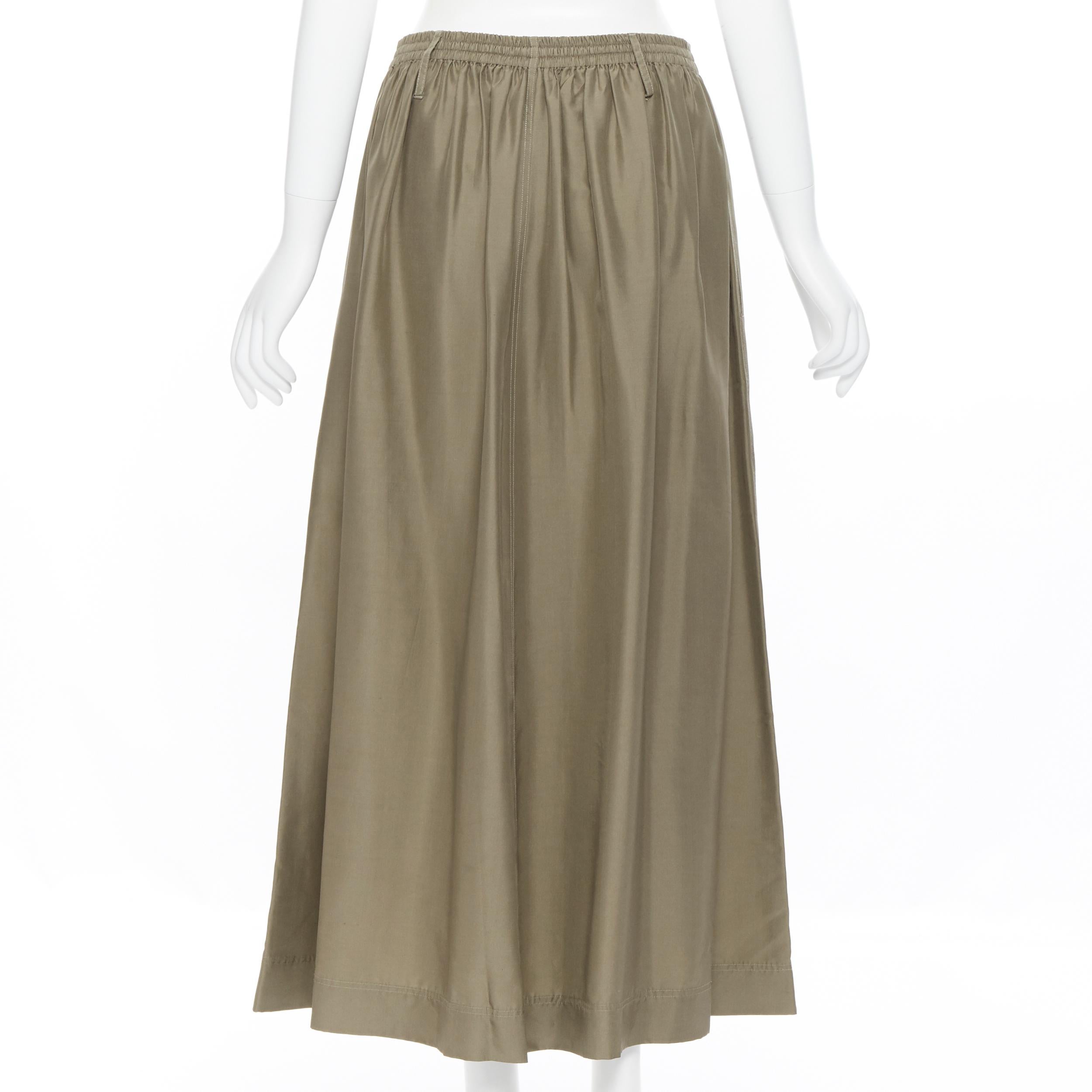 Brown JOSEPH 100% silk muted grey elasticated drawstring zip detail midi skirt FR34 XS