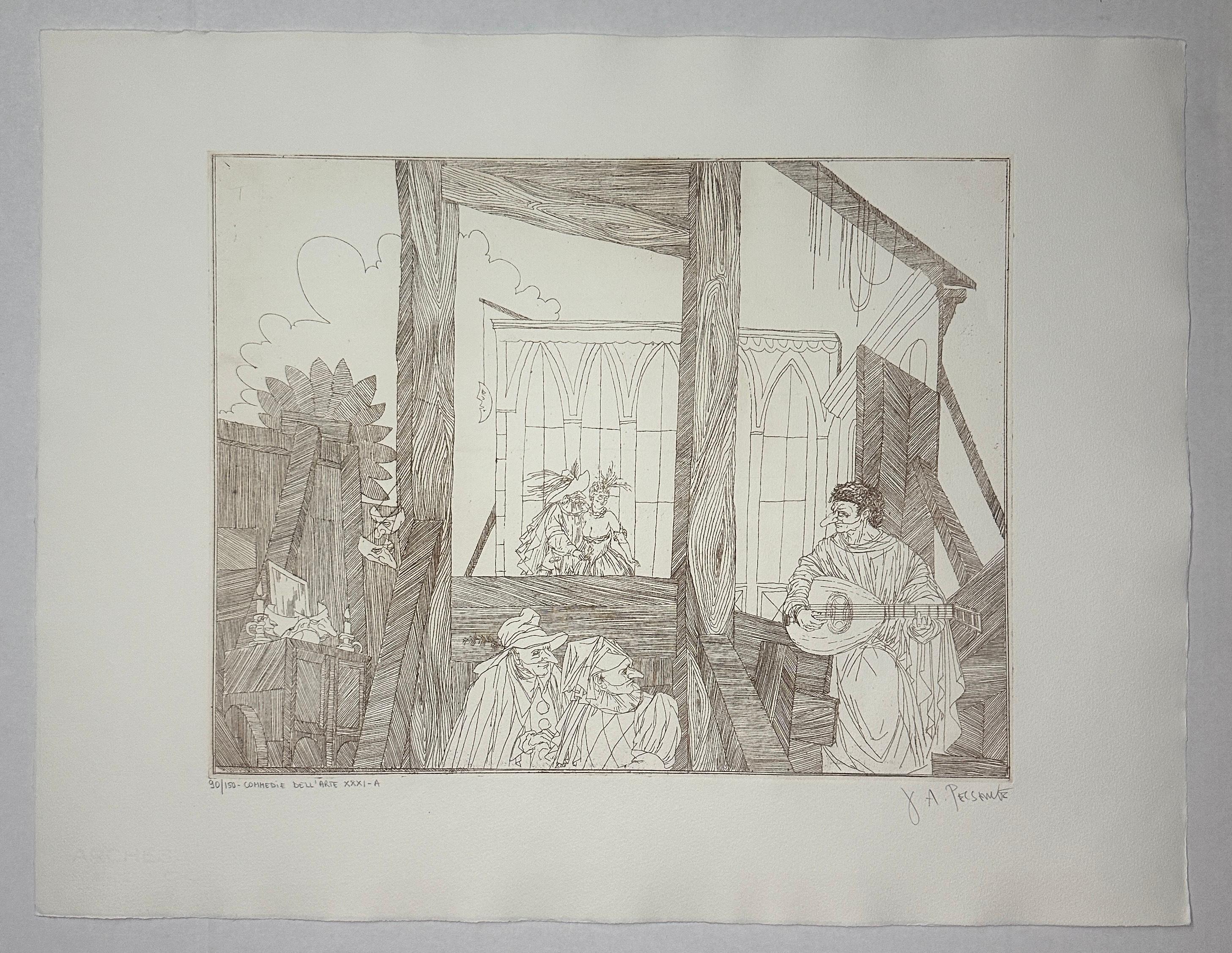 Joseph A. Pecsenke – Commedia Dell'Arte XXXI-A Radierung (20. Jahrhundert) im Angebot