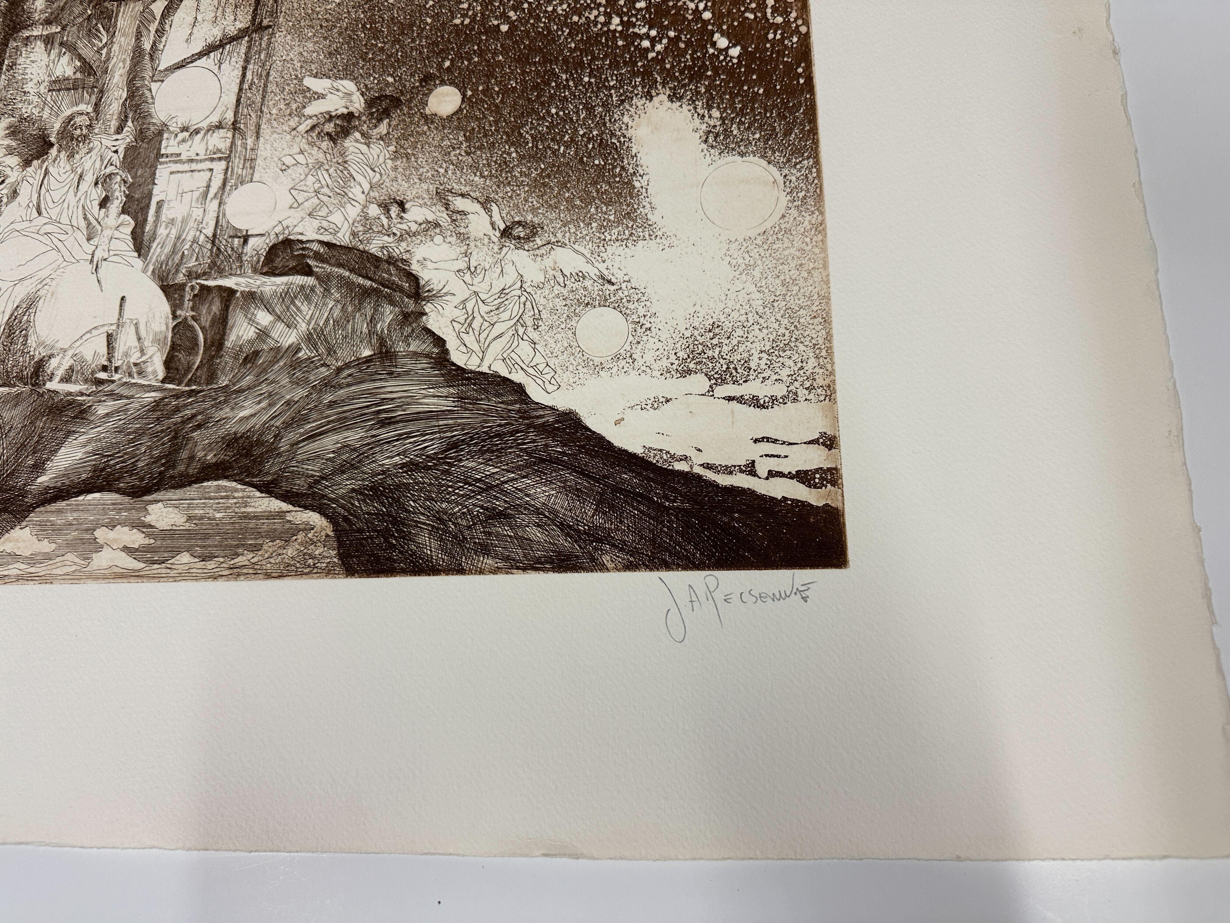 Hungarian Joseph A. Pecsenke The 4th Day etching and aquatint For Sale