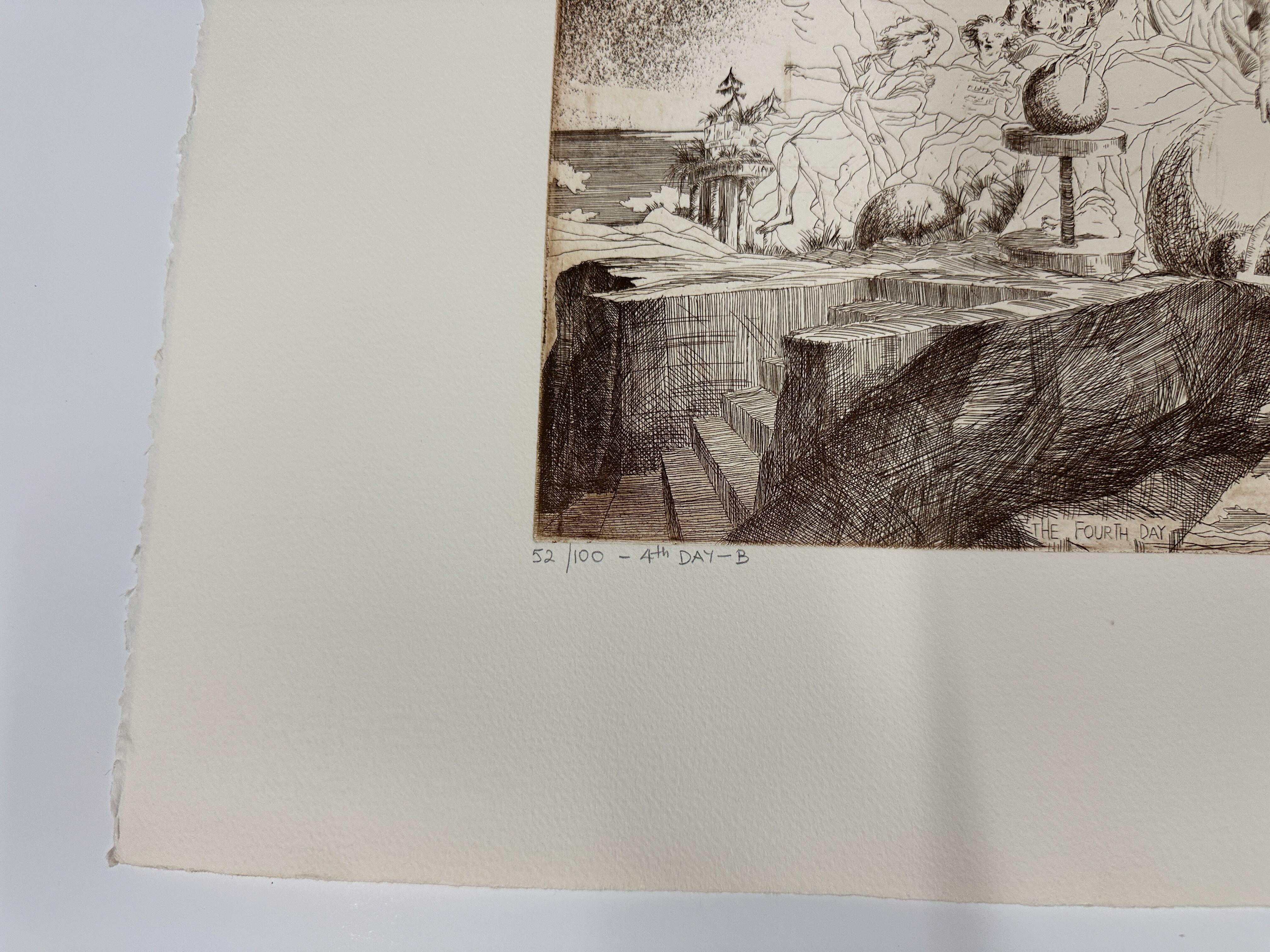 Joseph A. Pecsenke The 4th Day etching and aquatint In Good Condition For Sale In Alpha, NJ