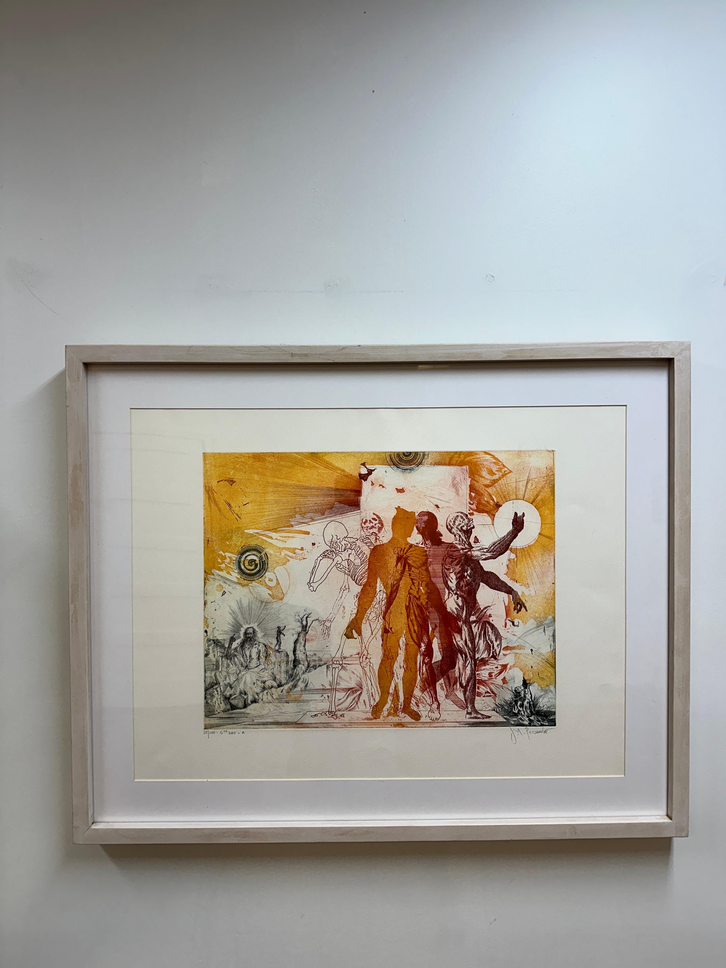 Hungarian Joseph A Pecsenke 'The Sixth Day' Aquatint and Etching in Colors