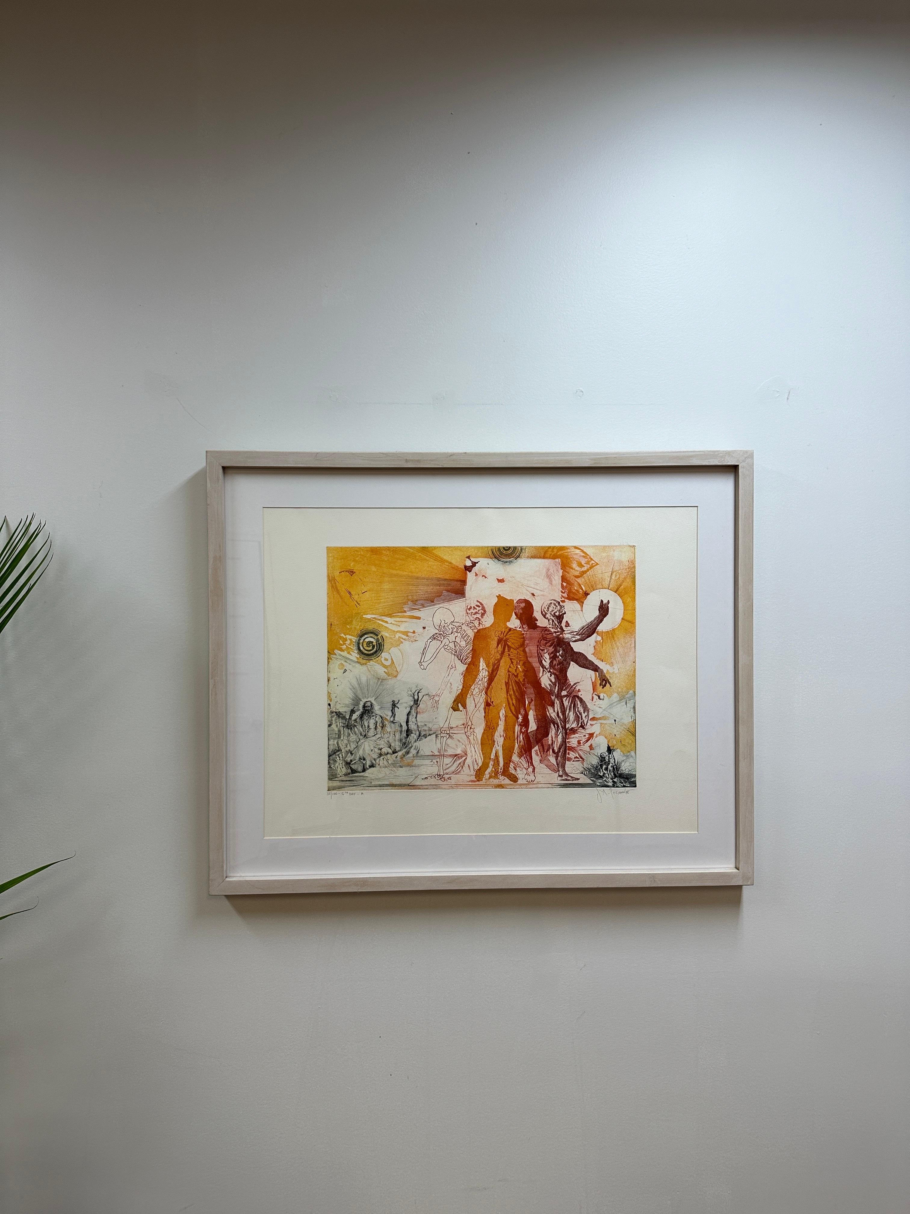 Joseph A Pecsenke 'The Sixth Day' Aquatint and Etching in Colors In Good Condition In Alpha, NJ