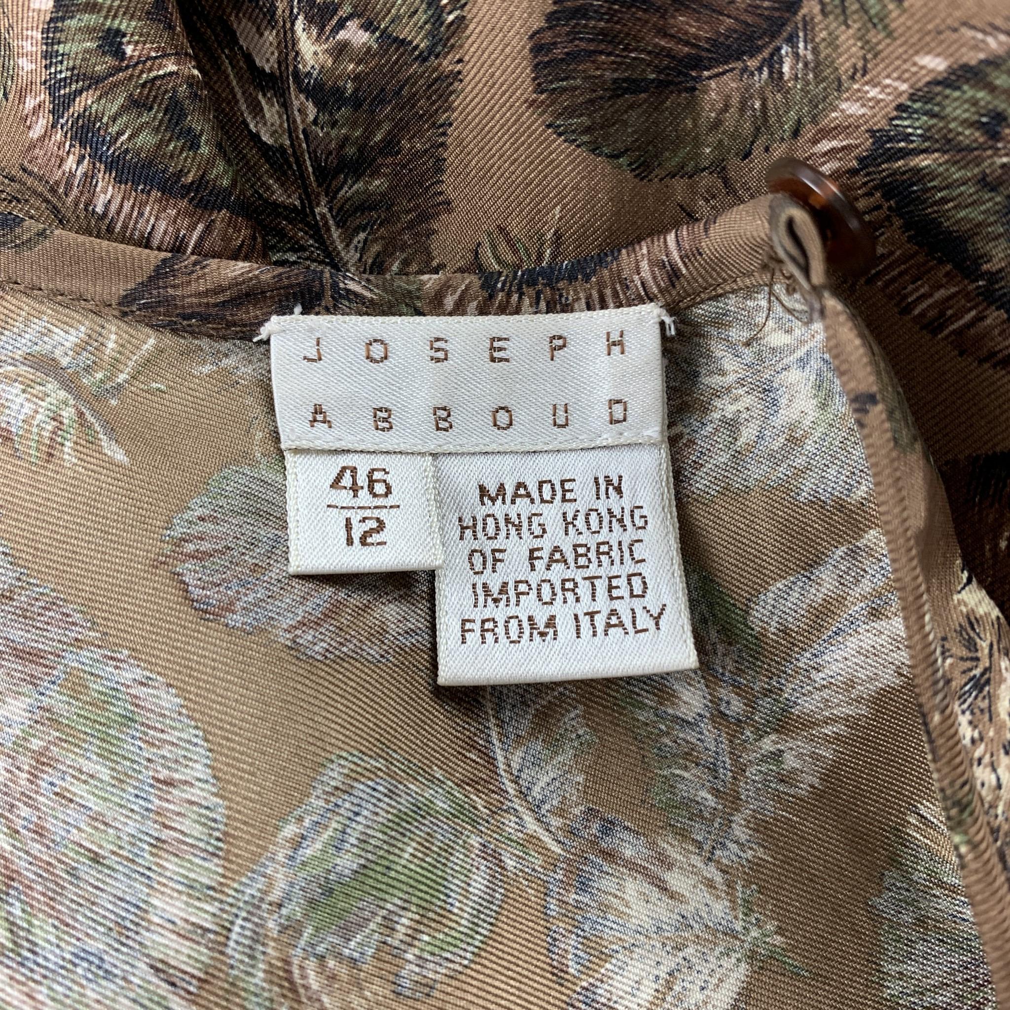 Women's JOSEPH ABBOUD Size 12 Brown Feather Print Silk Blouse