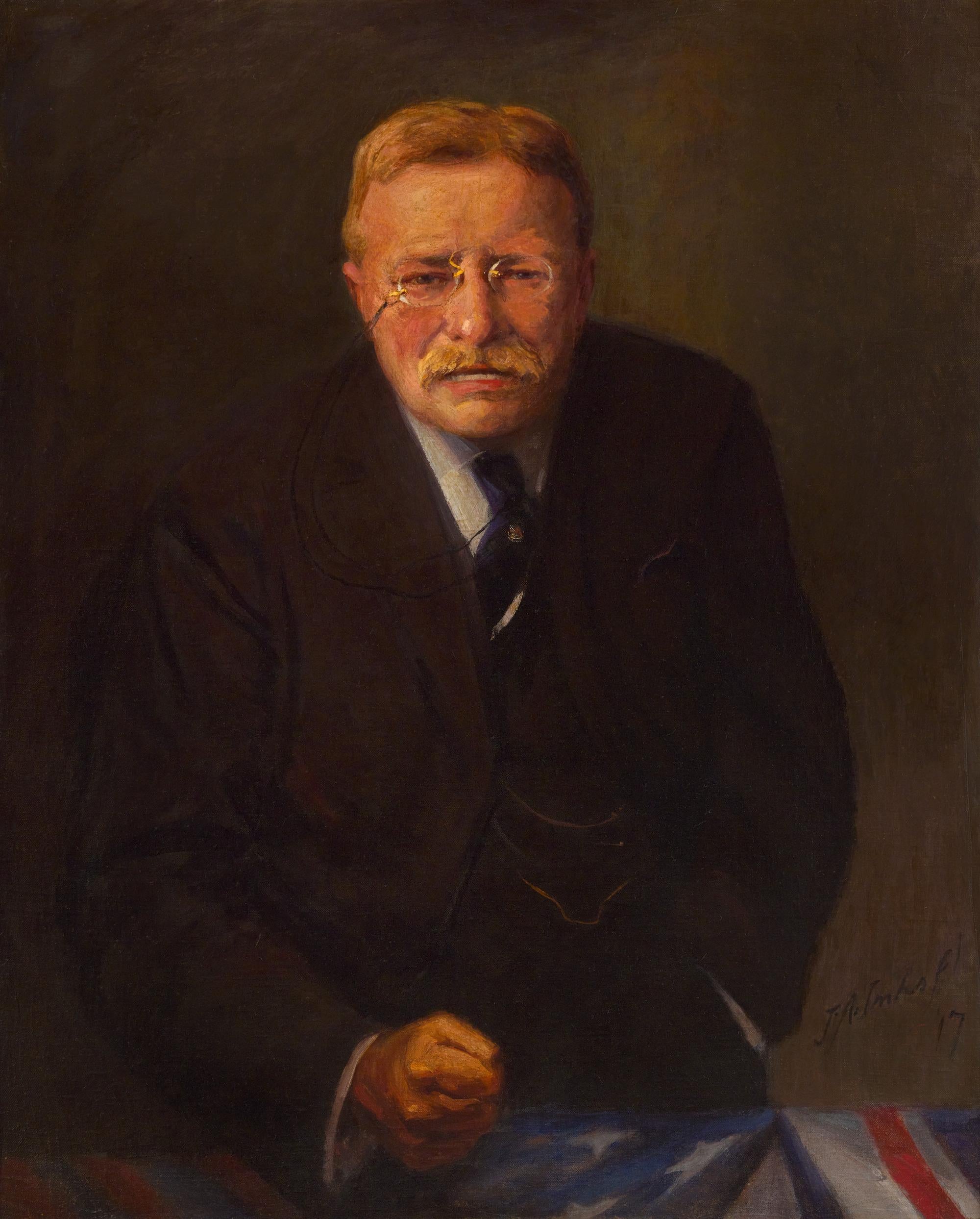 Portrait Painting Joseph Adam Imhof - Portrait de Theodore Roosevelt par Joseph A. Imhof