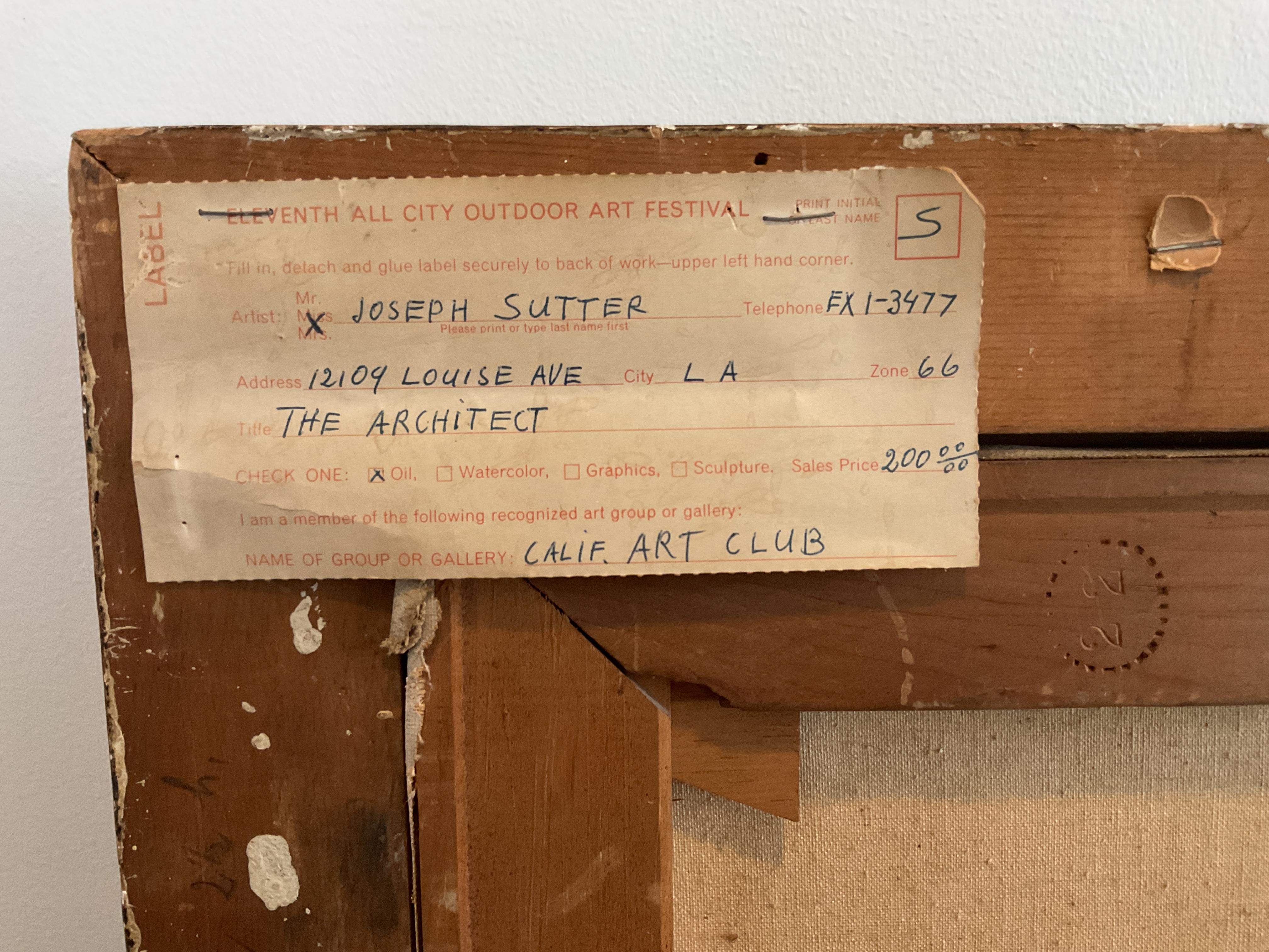 Vintage Modernist Architectural Oil Painting - Joseph Sutter Southern California 2