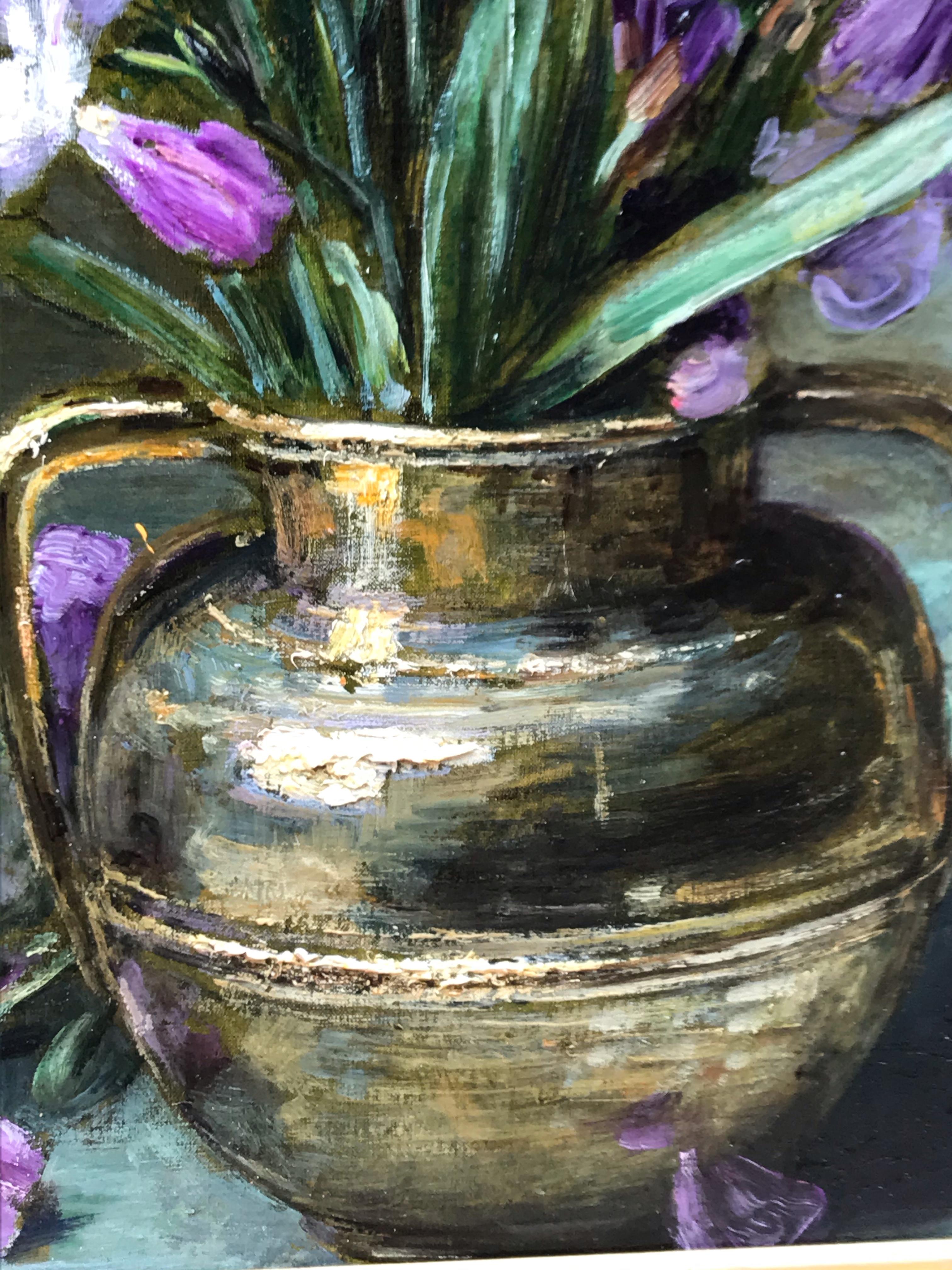 Bunch of Iris - Brown Still-Life Painting by Joseph Alexis KREYDER  