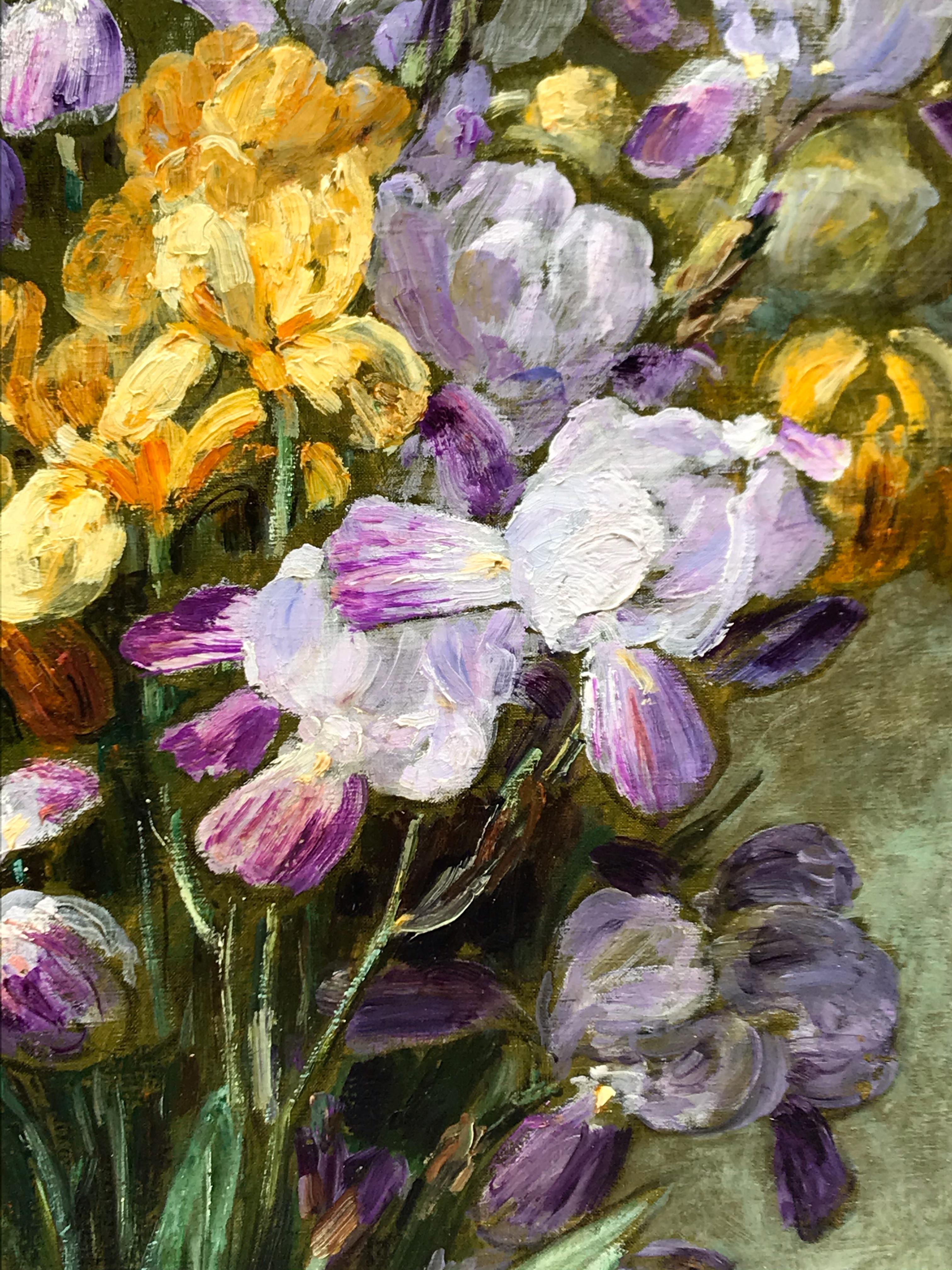 Joseph Alexis KREYDER (1839-1912)
Bunch of Iris
Oil on canvas signed low left
Old frame gilded with leaves
Dim canvas : 82 X 61 cm - Dim frame : 104 X 82 cm

Joseph Alexis KREYDER (1839-1912)
Born 21 October 1839 in Andlau, Bas-Rhin
Died on March