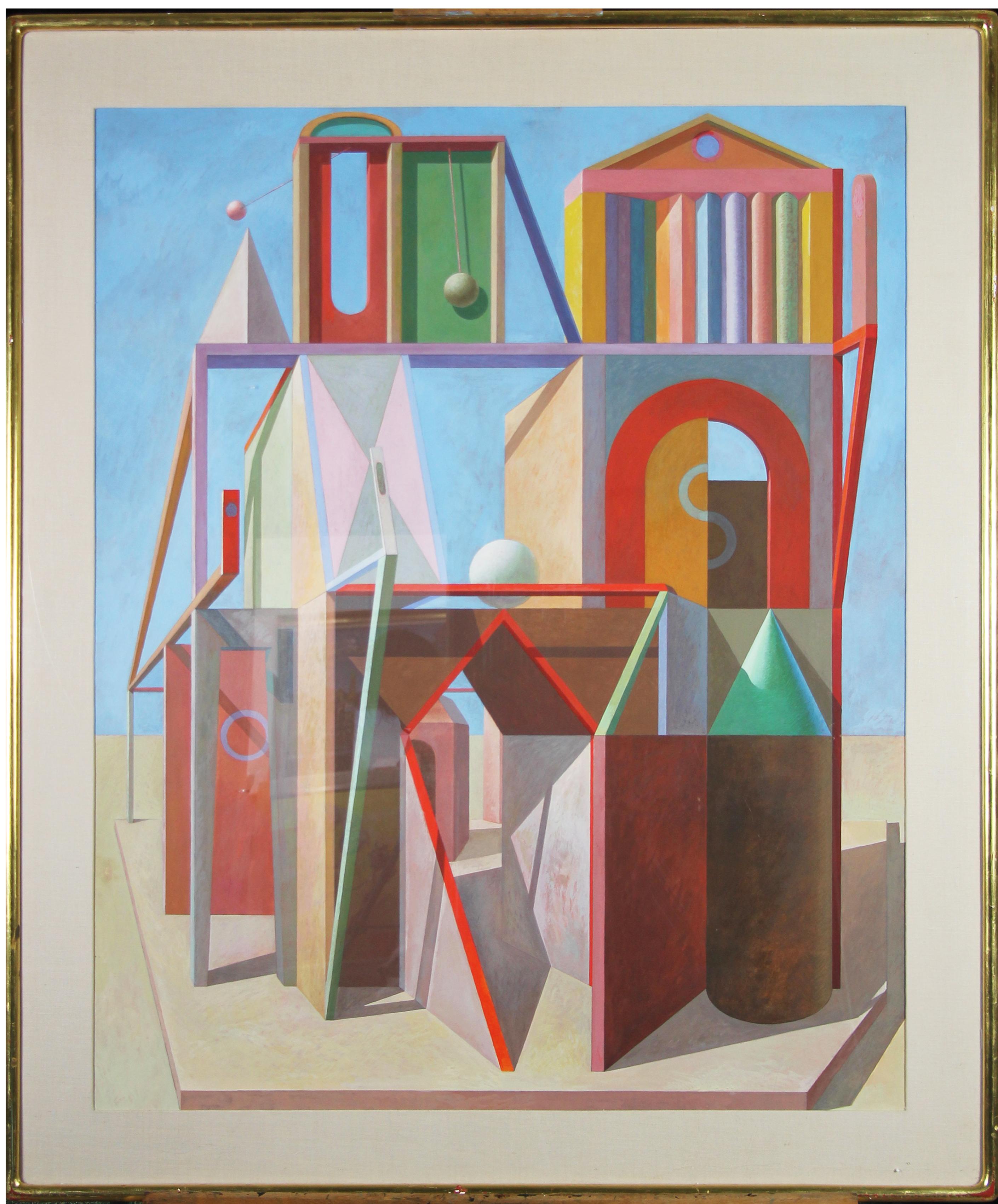 Architektonische Fantasien, Geometrisches Abstraktes in Farbe – Painting von Joseph Amarotico